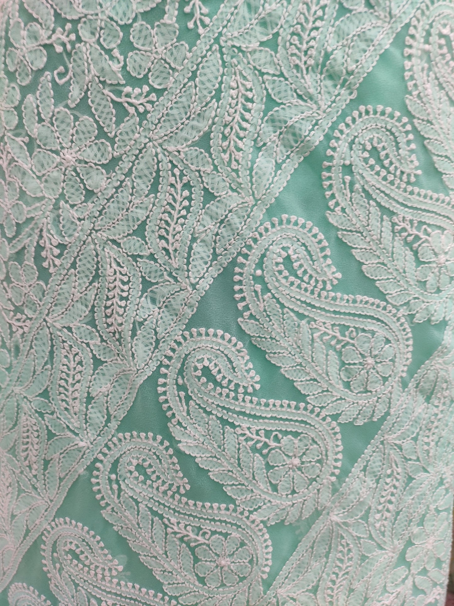 Shyamal Chikan Hand Embroidered Sea Green Georgette Lucknowi Chikankari Skirt Saree With Blouse Piece - S26048