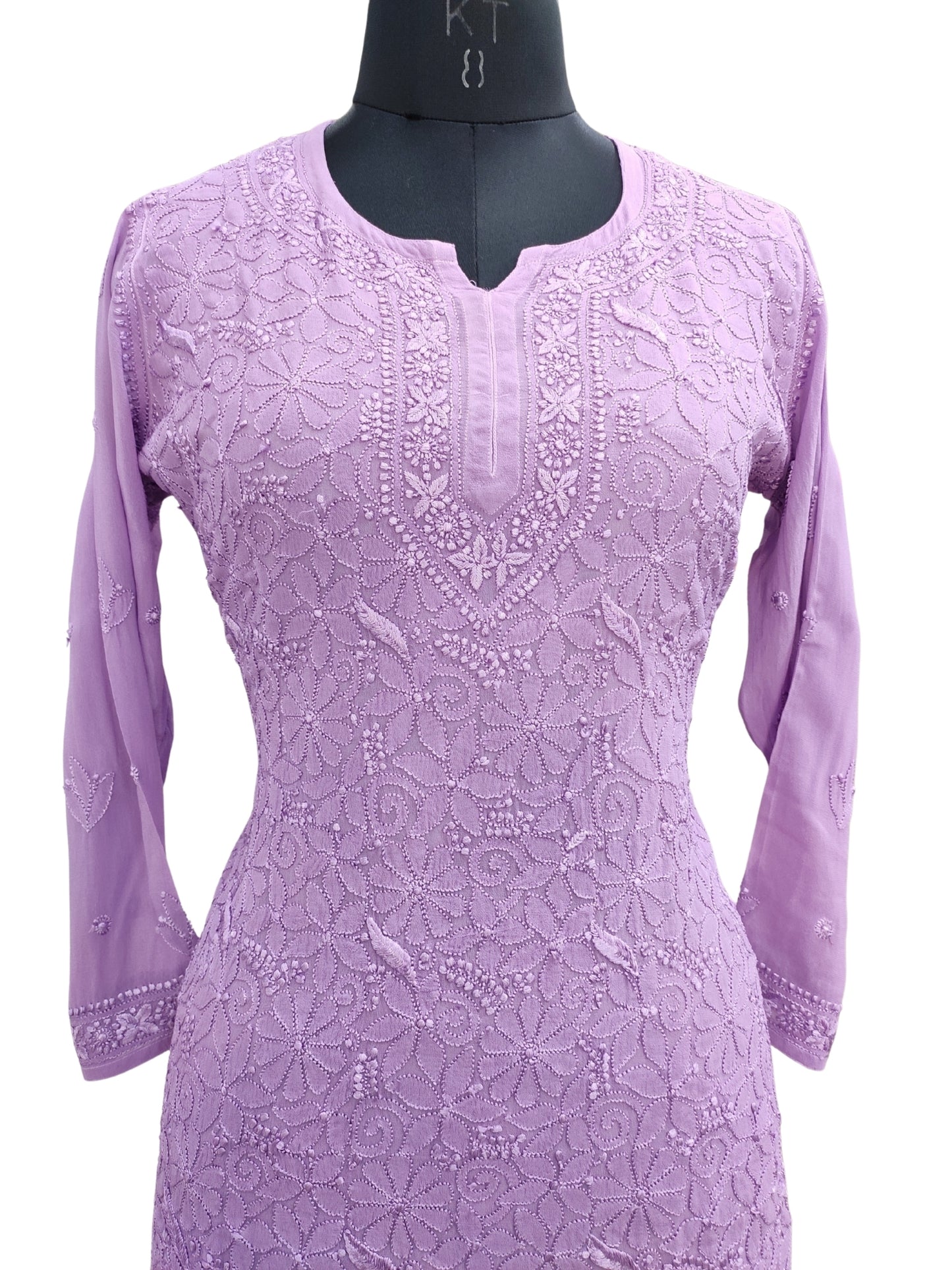 Shyamal Chikan Hand Embroidered Purple Viscose Georgette Lucknowi Chikankari Short Top - S26147