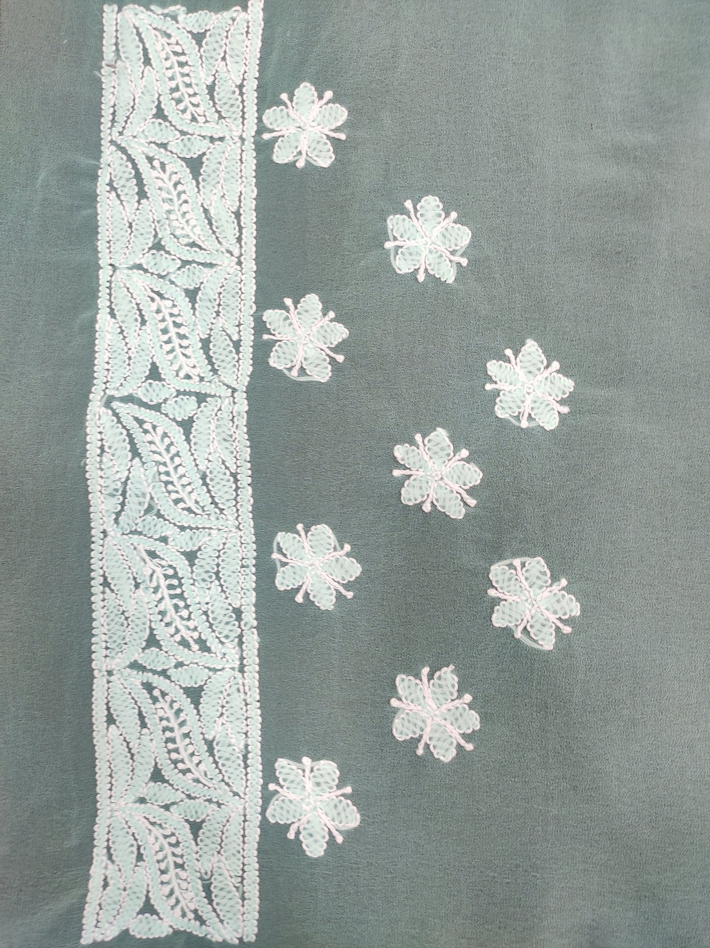Shyamal Chikan Hand Embroidered Sea Green Georgette Lucknowi Chikankari Skirt Saree With Blouse Piece - S26048