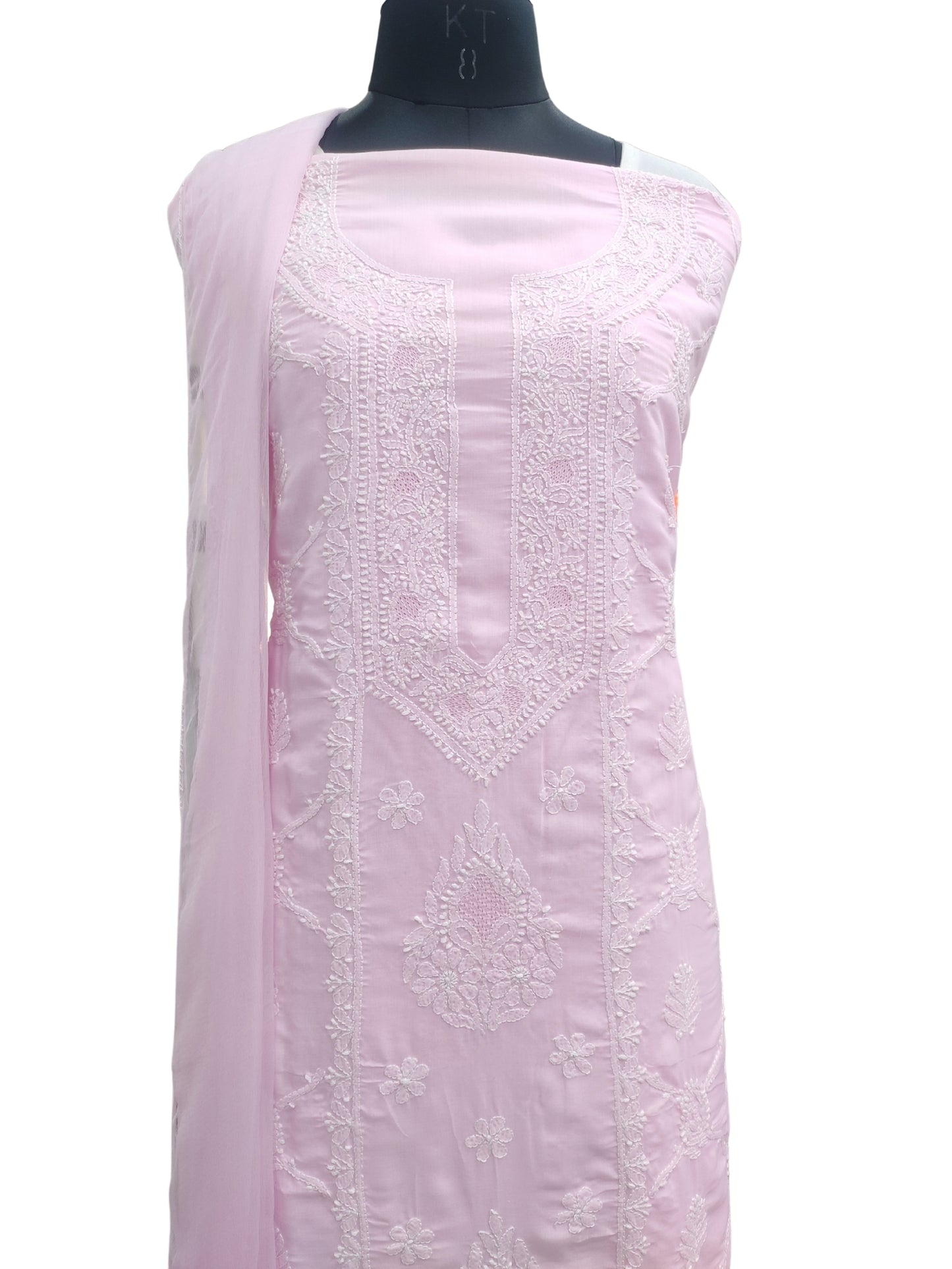Shyamal Chikan Hand Embroidered Pink Cotton Lucknowi Chikankari Unstitched Suit Piece - S26712