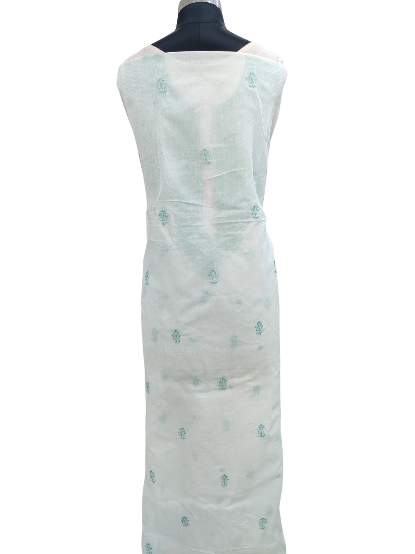 Shyamal Chikan Hand Embroidered Sea Green Cotton Lucknowi Chikankari Unstitched Men's Kurta Piece - S18031