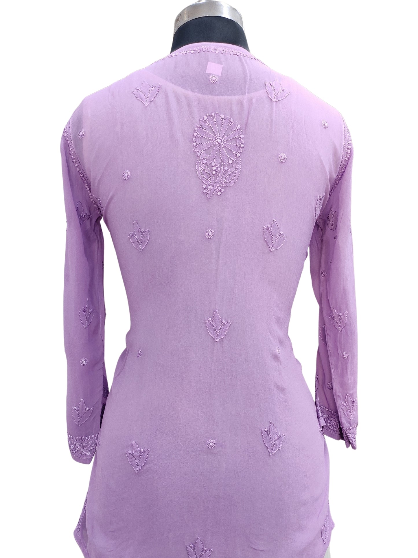 Shyamal Chikan Hand Embroidered Purple Viscose Georgette Lucknowi Chikankari Short Top - S26147