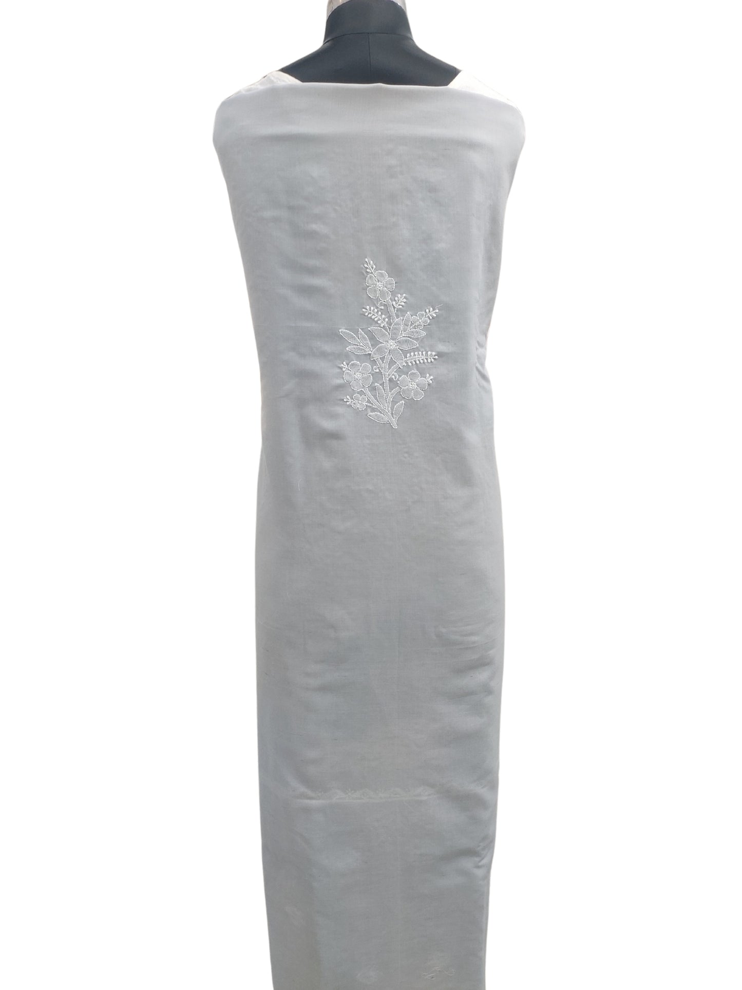 Shyamal Chikan Hand Embroidered Grey Cotton Lucknowi Chikankari Unstitched Suit Piece - S26709