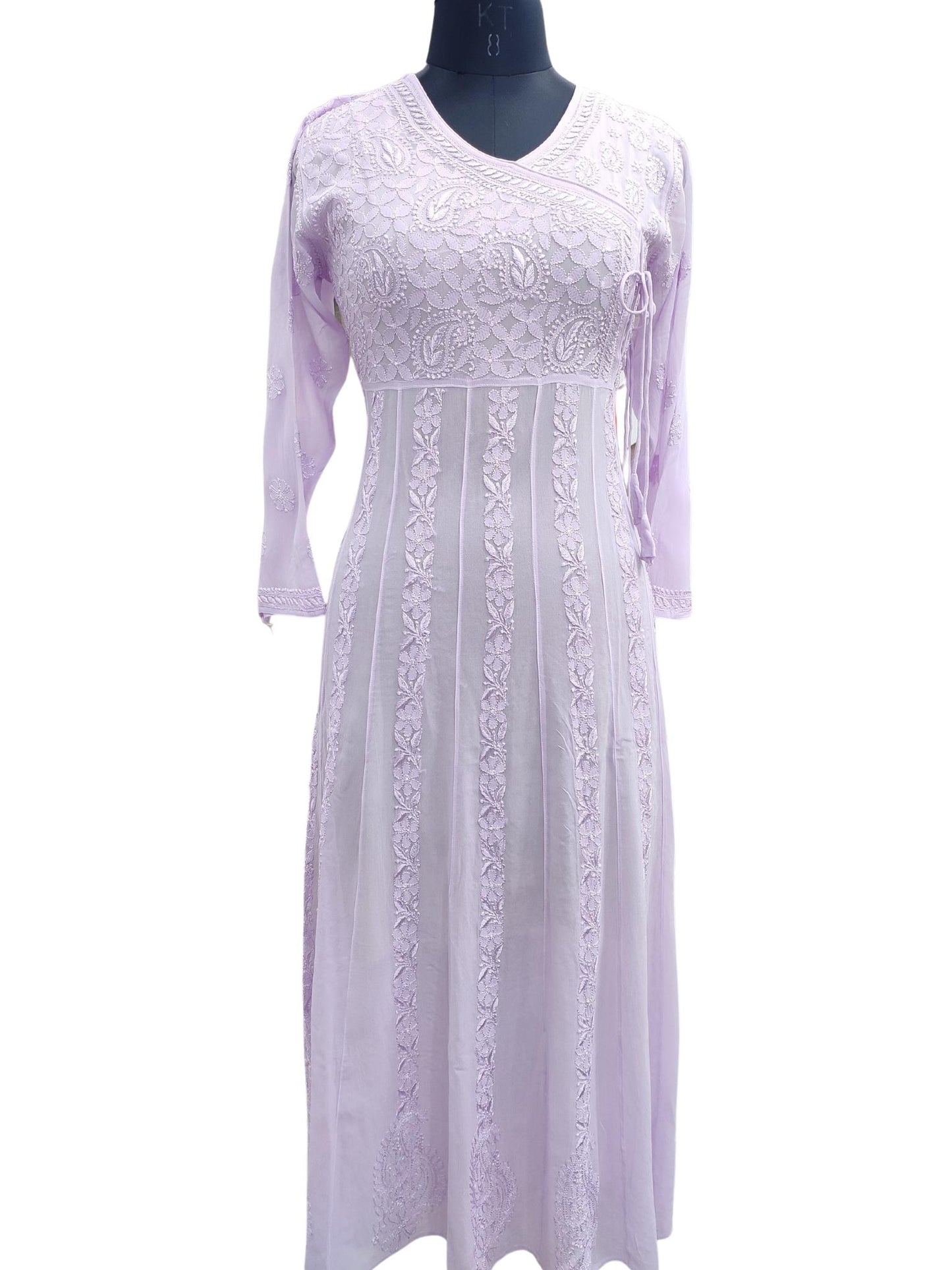Shyamal Chikan Hand Embroidered Purple Viscose Georgette Lucknowi Chikankari Anarkali Gown - S20432