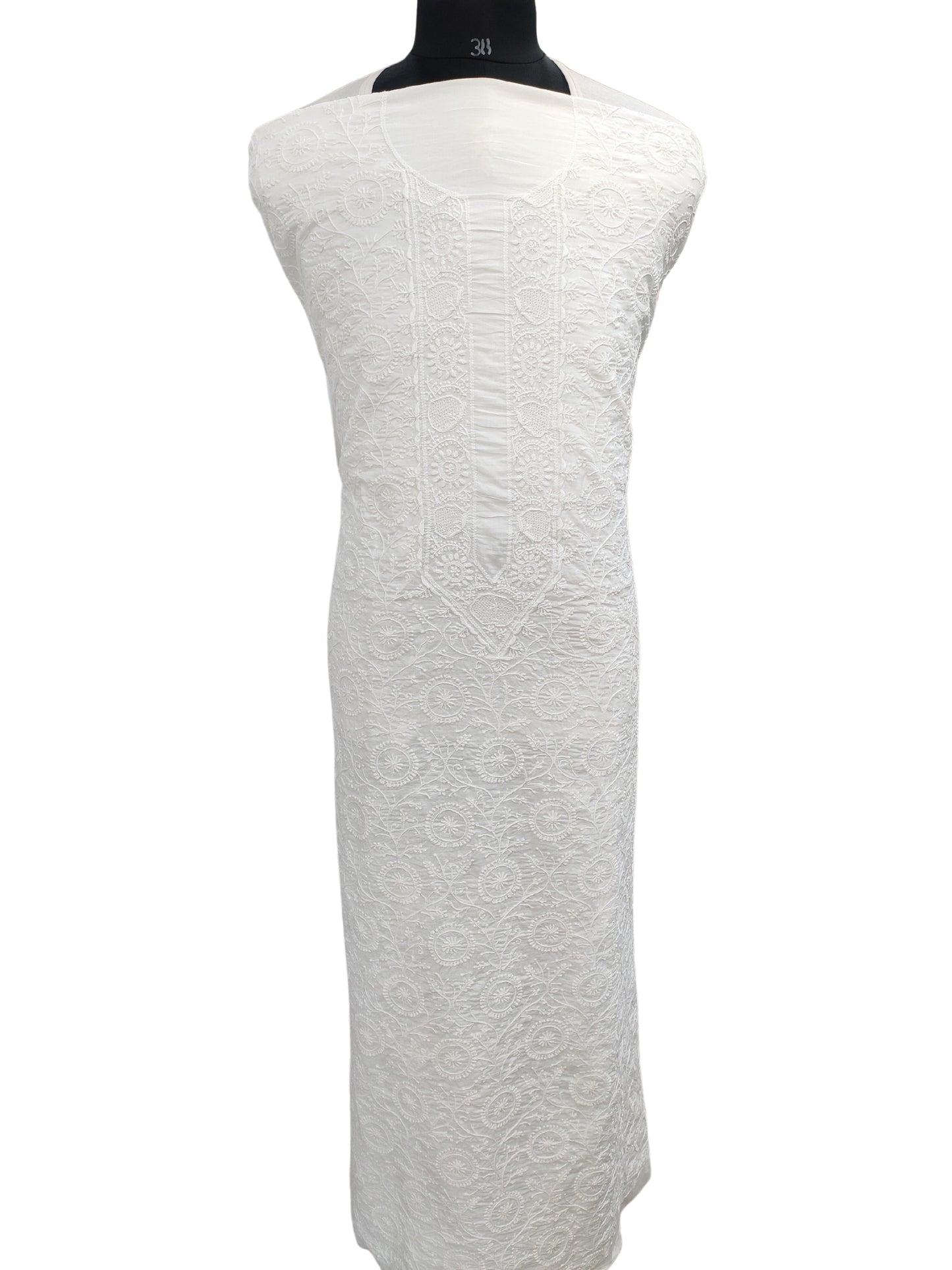 Shyamal Chikan Hand Embroidered White Malmal cotton Lucknowi Chikankari Unstitched Men's Kurta Piece – S20836
