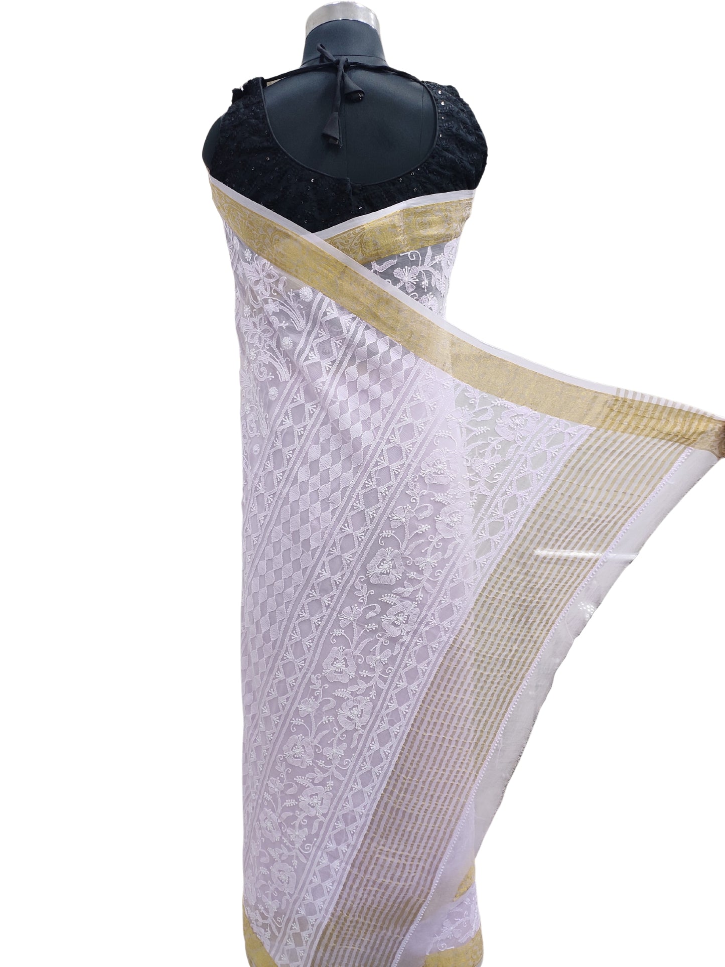 Shyamal Chikan Hand Embroidered Mauve Pure Chiffon Lucknowi Chikankari Saree With Blouse Piece- S20304