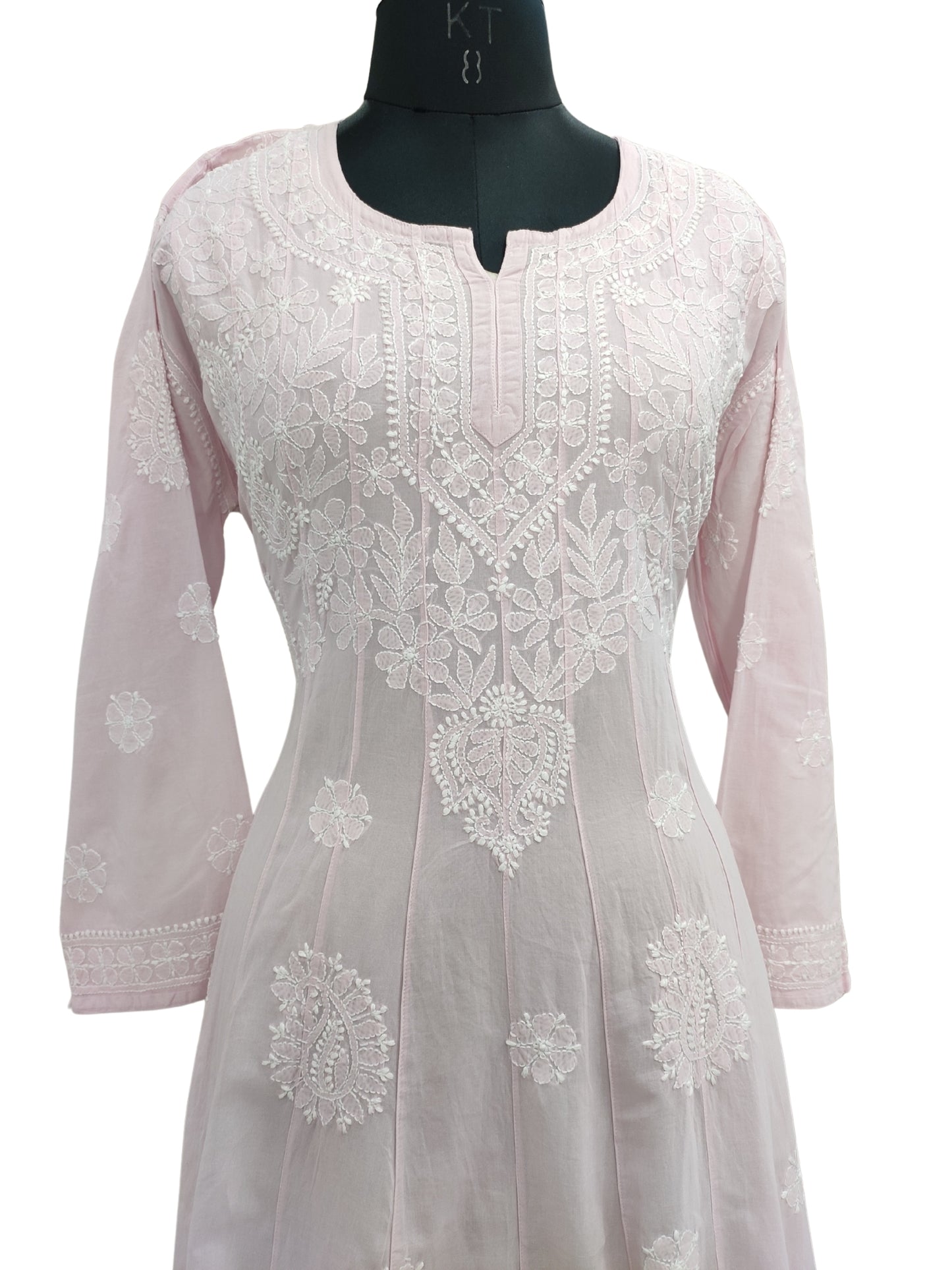 Shyamal Chikan Hand Embroidered Lavender Pure Cotton Lucknowi Chikankari Anarkali - S25708