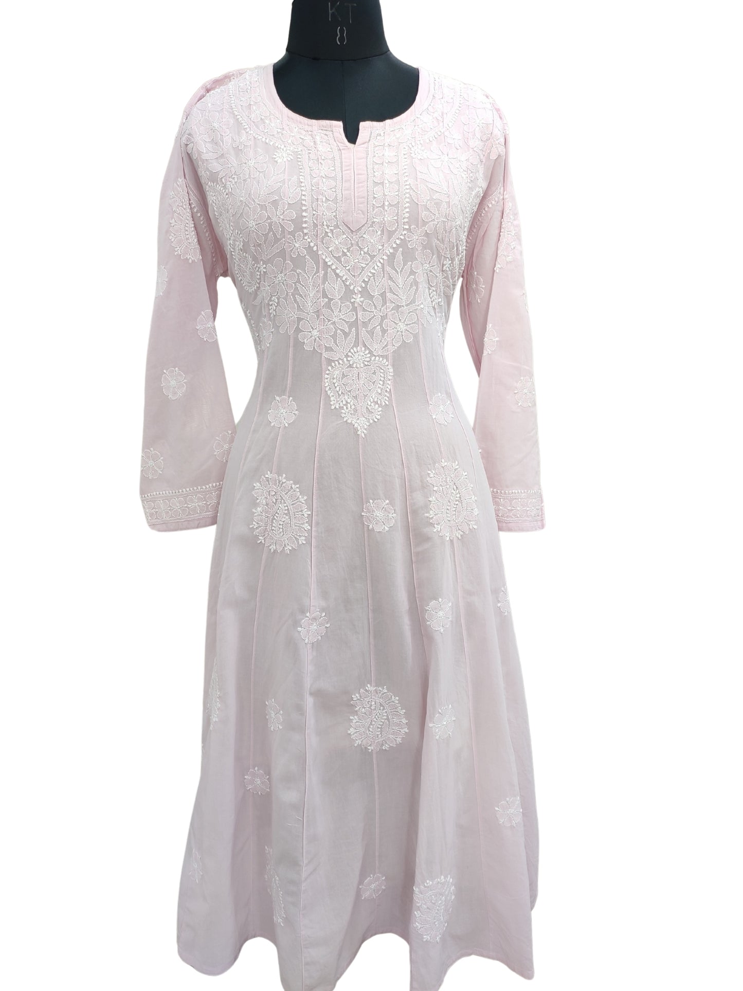 Shyamal Chikan Hand Embroidered Lavender Pure Cotton Lucknowi Chikankari Anarkali - S25708