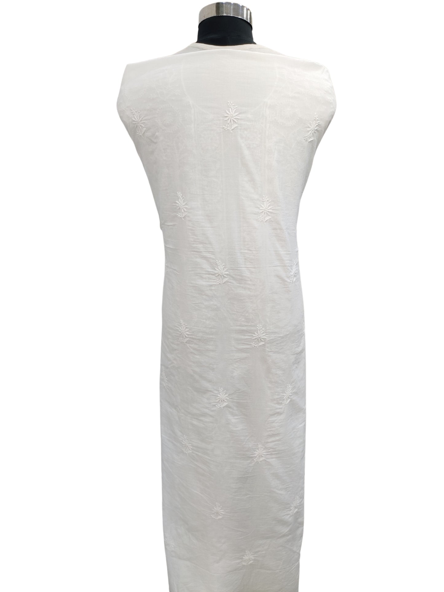 Shyamal Chikan Hand Embroidered White Malmal cotton Lucknowi Chikankari Unstitched Men's Kurta Piece – S20836