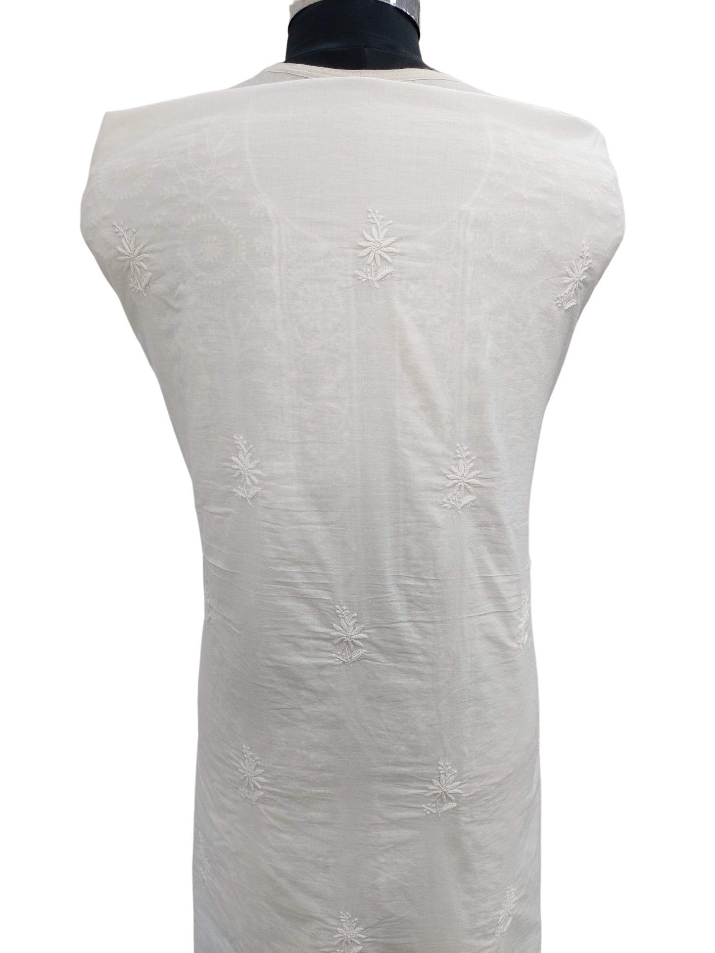 Shyamal Chikan Hand Embroidered White Malmal cotton Lucknowi Chikankari Unstitched Men's Kurta Piece – S20836