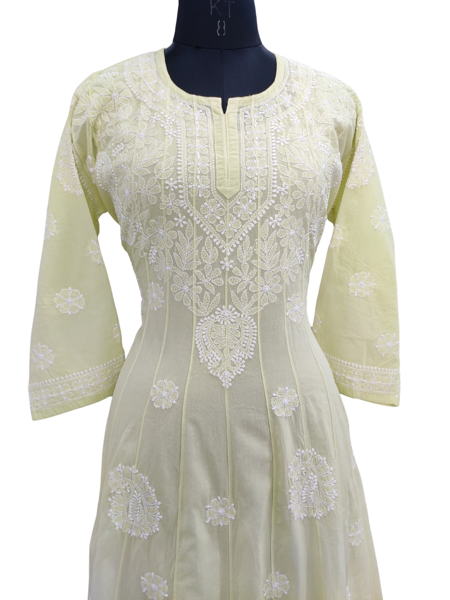 Shyamal Chikan Hand Embroidered Green Pure Cotton Lucknowi Chikankari Anarkali - S25555