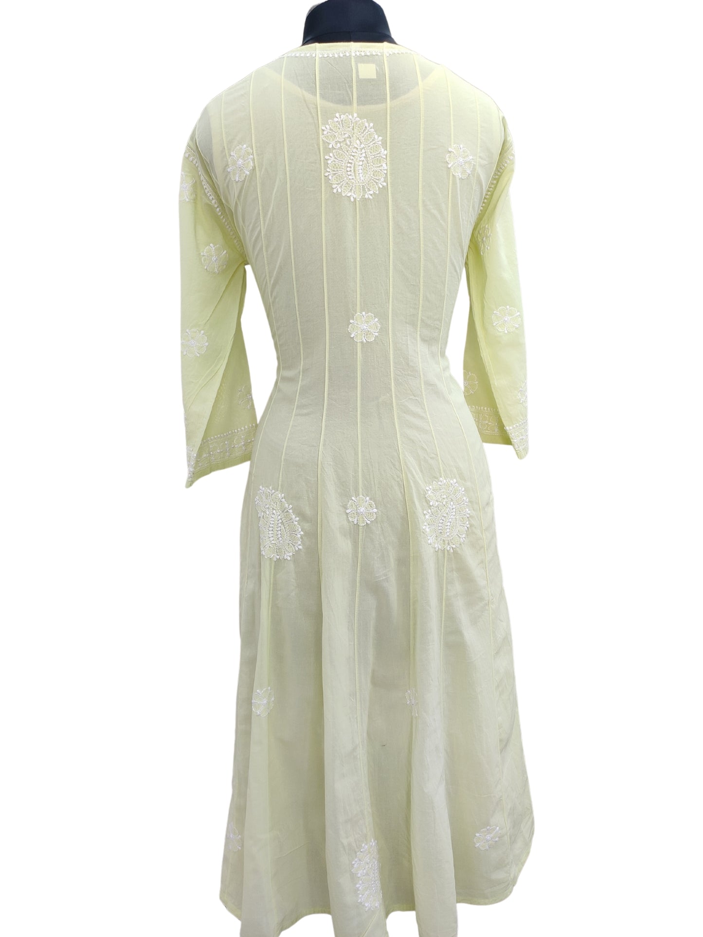 Shyamal Chikan Hand Embroidered Green Pure Cotton Lucknowi Chikankari Anarkali - S25555
