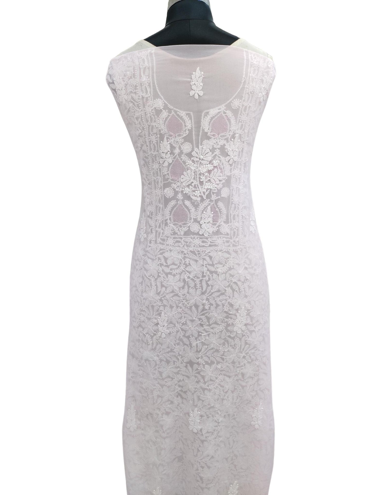 Shyamal Chikan Hand Embroidered Pink Georgette Lucknowi Chikankari Unstitched Suit Piece with Jaali work - S20228