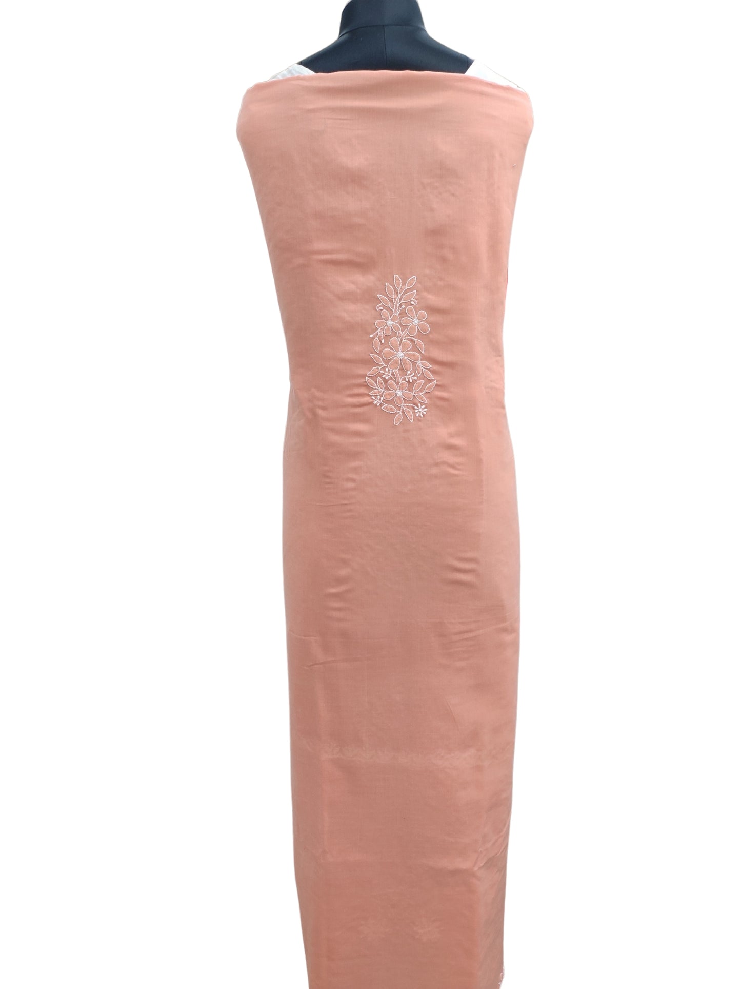 Shyamal Chikan Hand Embroidered Peach Cotton Lucknowi Chikankari Unstitched Suit Piece - S26268