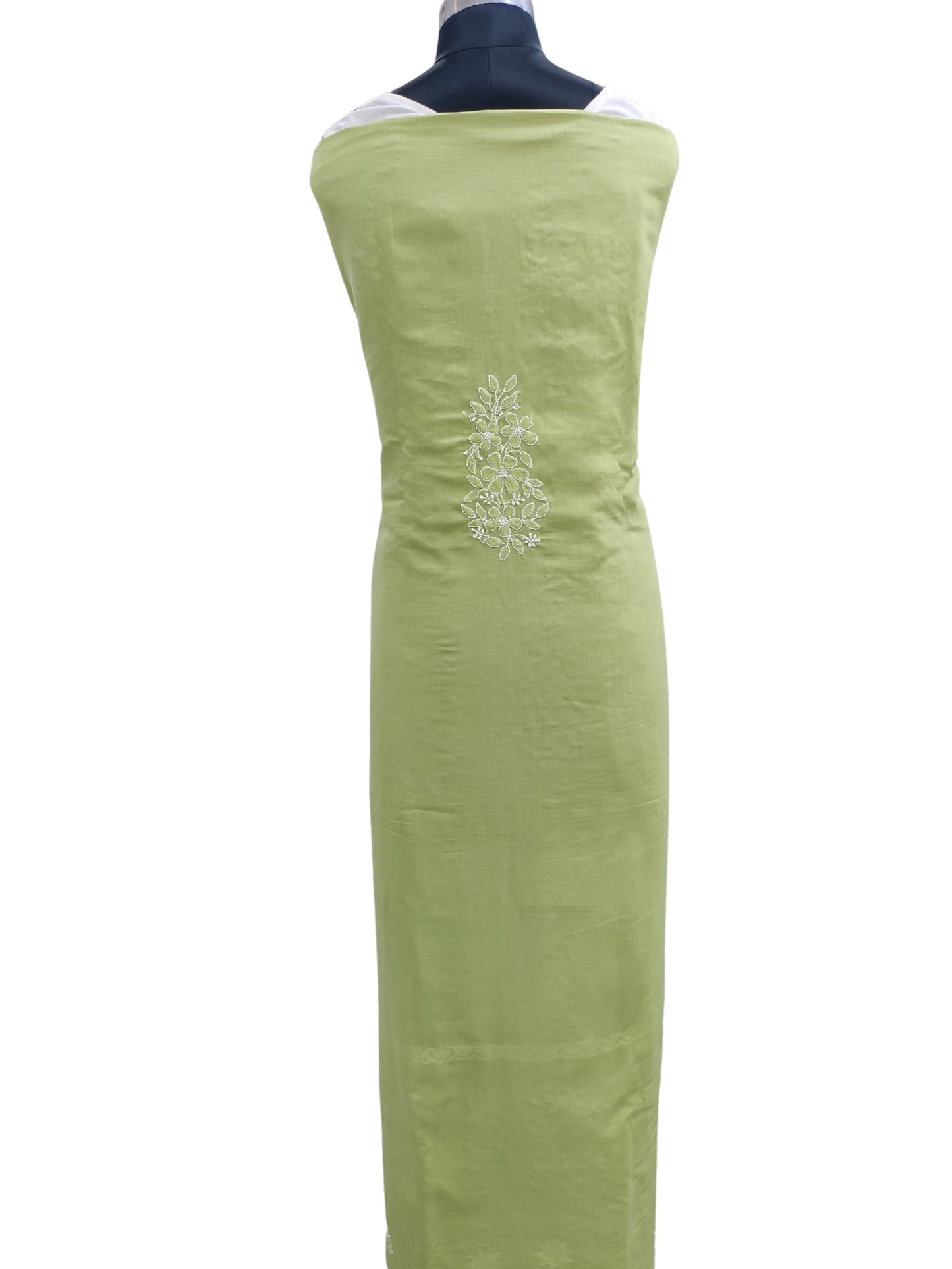 Shyamal Chikan Hand Embroidered Green Cotton Lucknowi Chikankari Unstitched Suit Piece - S26264