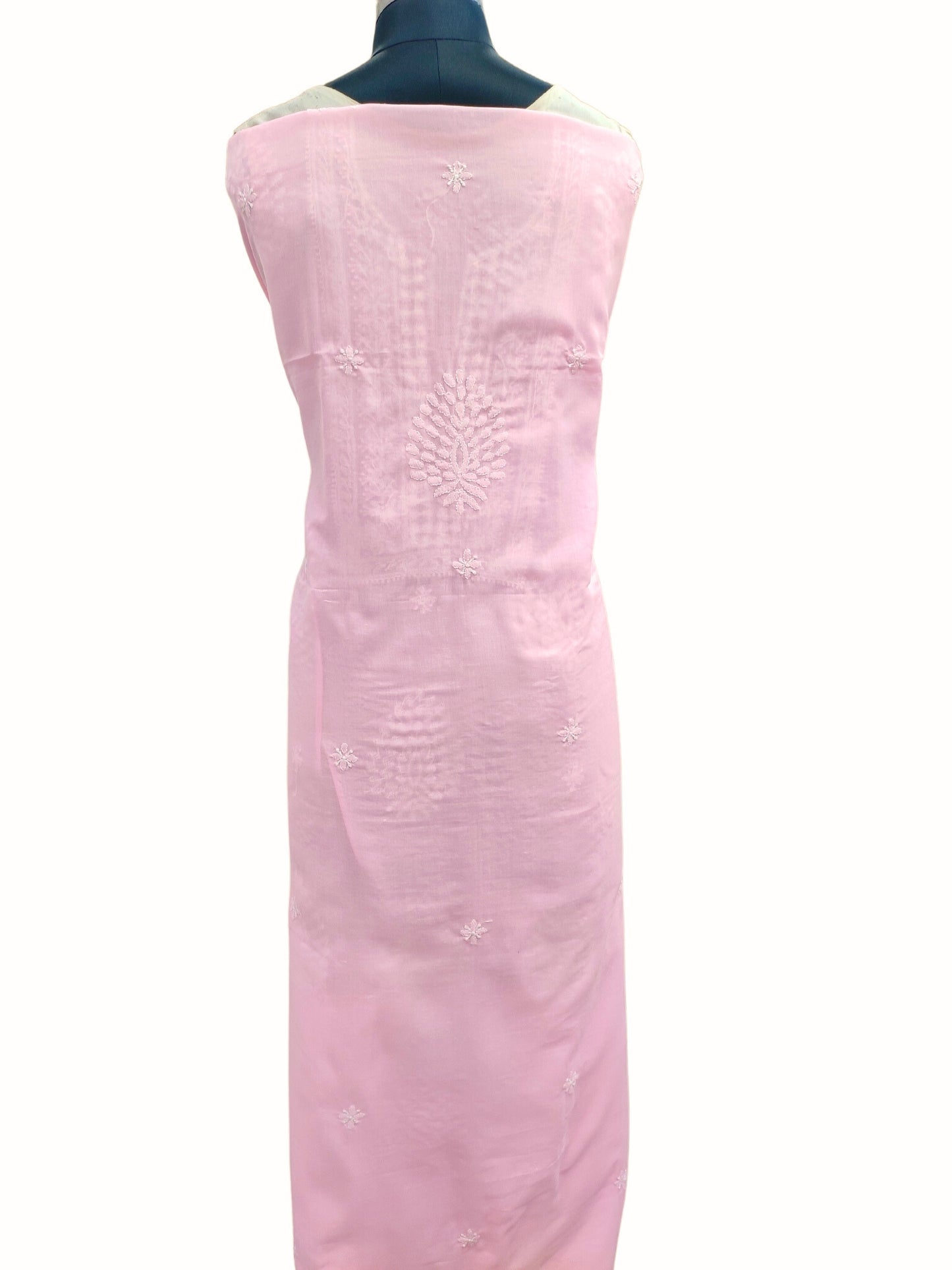 Shyamal Chikan Hand Embroidered Pink Cotton Lucknowi Chikankari Unstitched Kurta Piece - S18986