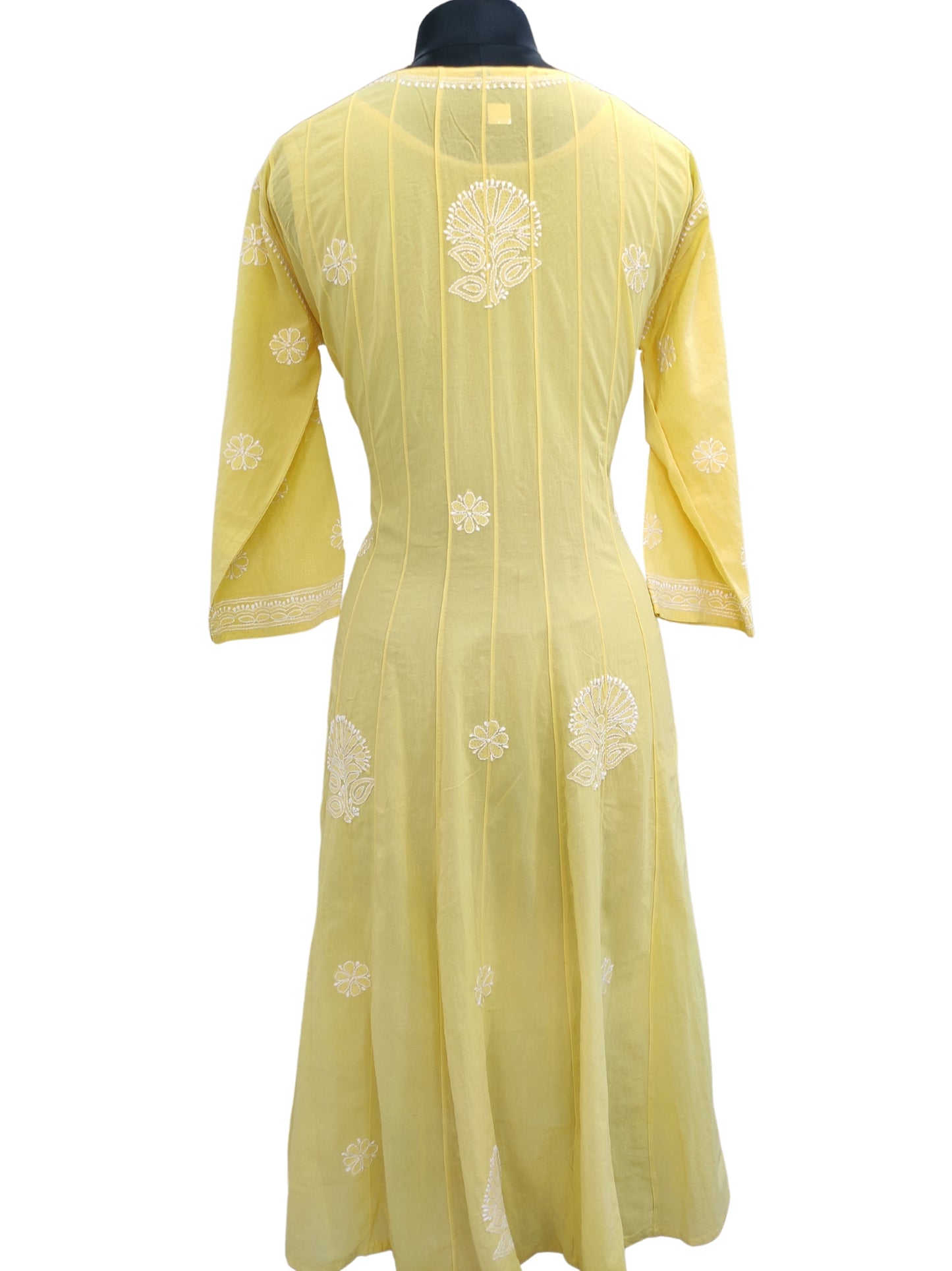 Shyamal Chikan Hand Embroidered Yellow Pure Cotton Lucknowi Chikankari Anarkali - S25704