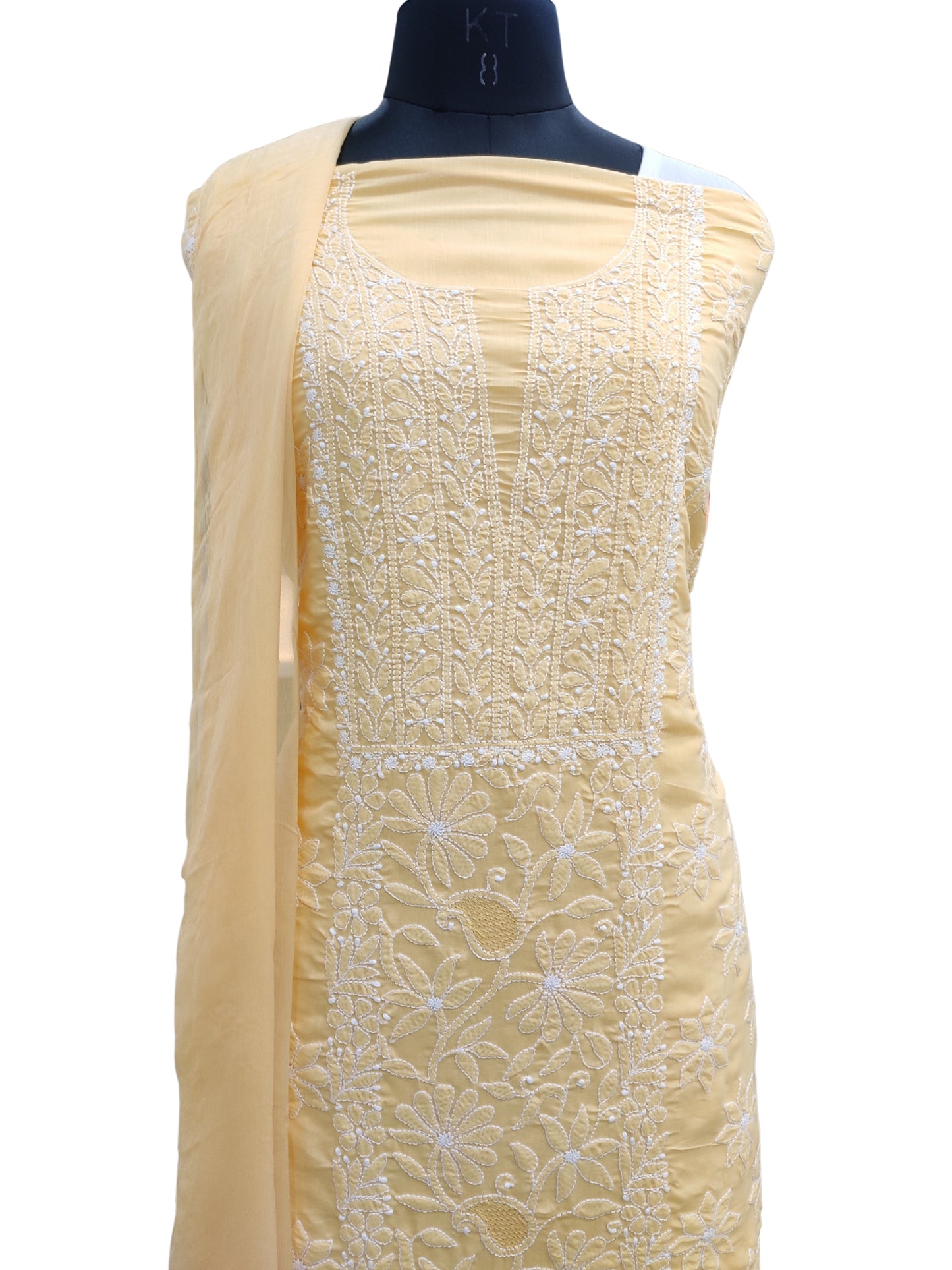 Shyamal Chikan Hand Embroidered Yellow Cotton Lucknowi Chikankari Unstitched Suit Piece - S26266