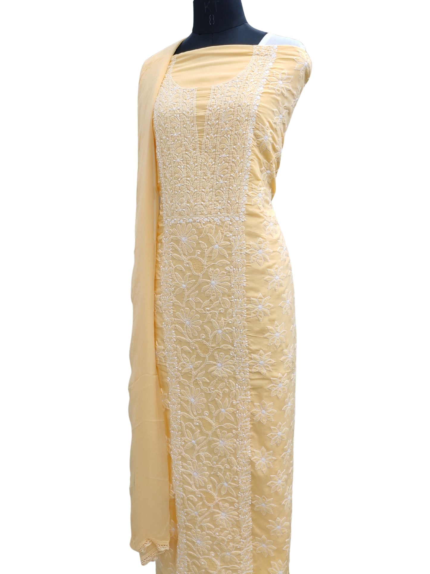 Shyamal Chikan Hand Embroidered Yellow Cotton Lucknowi Chikankari Unstitched Suit Piece - S26266