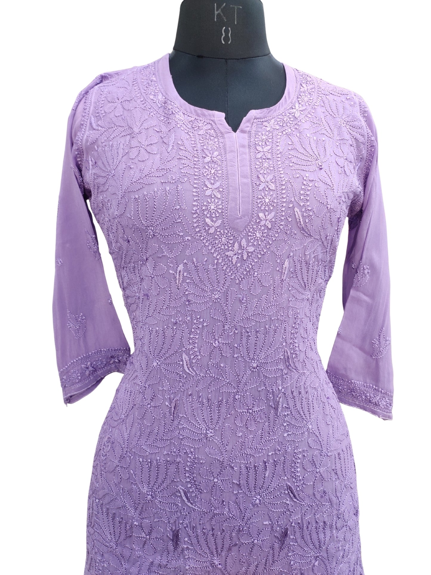 Shyamal Chikan Hand Embroidered Purple Viscose Georgette Lucknowi Chikankari Short Top - S25754