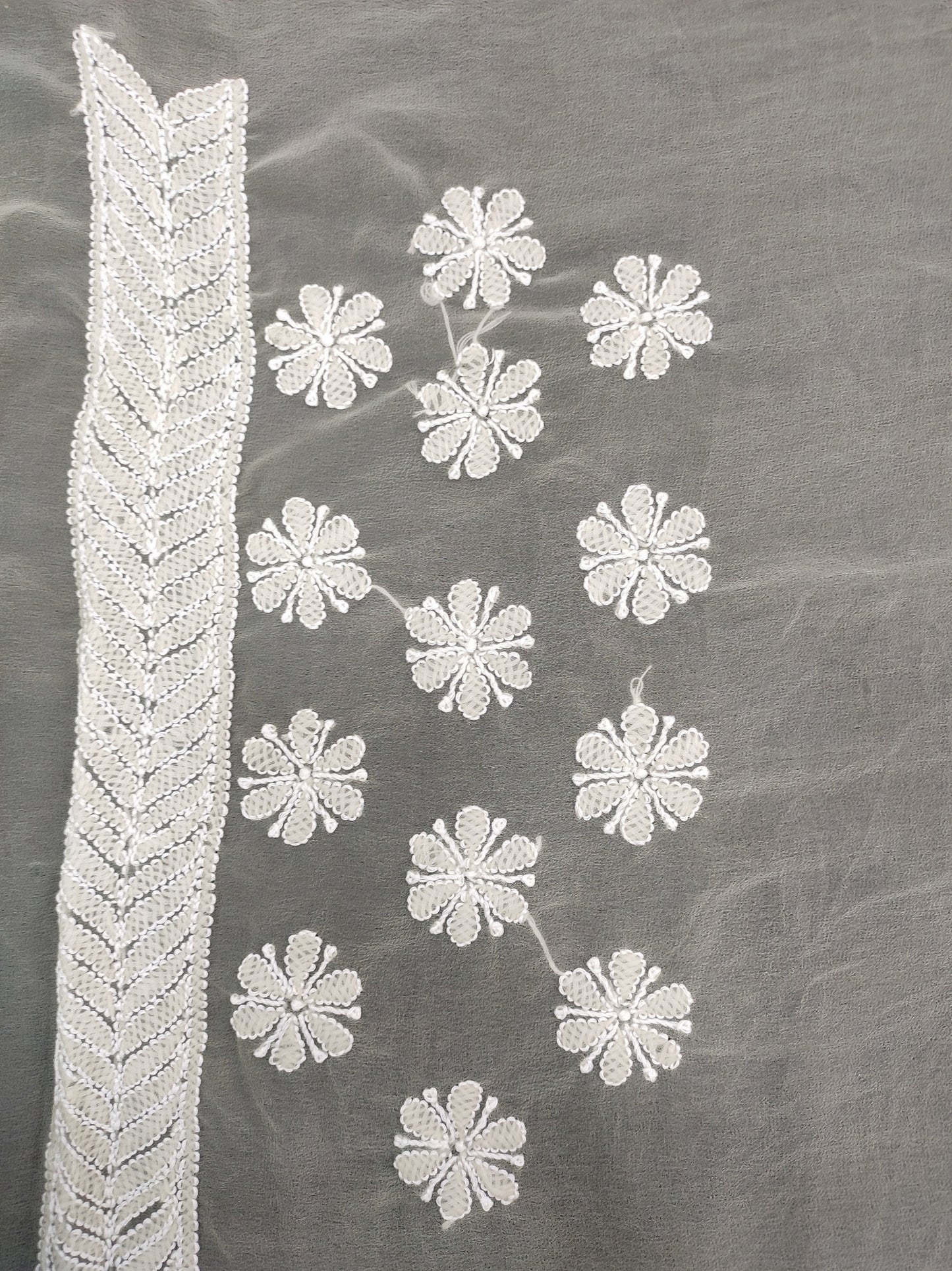 Shyamal Chikan Hand Embroidered Green Georgette Lucknowi Chikankari Skirt Saree With Blouse Piece - S26273