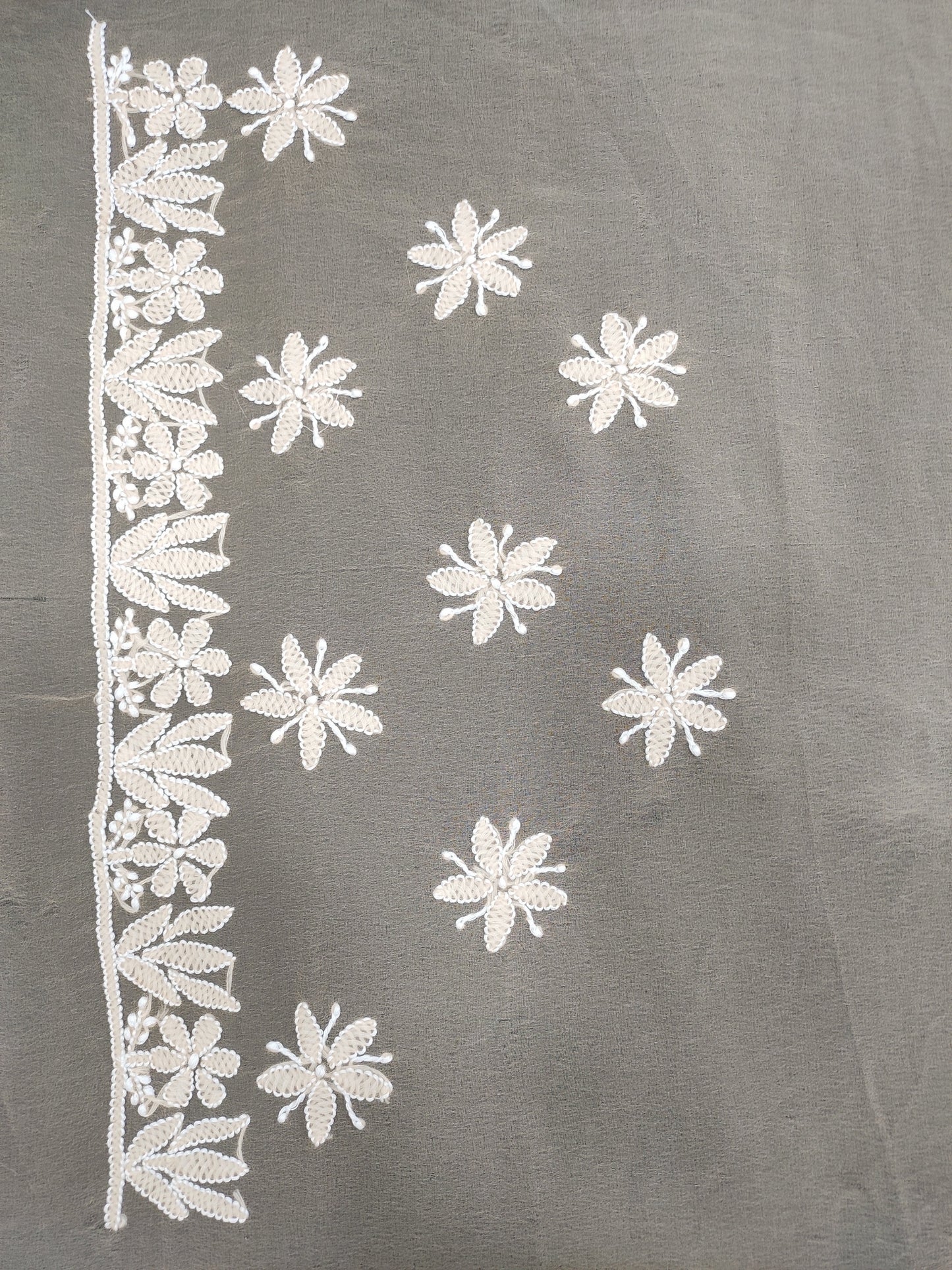 Shyamal Chikan Hand Embroidered Brown Georgette Lucknowi Chikankari Skirt Saree With Blouse Piece - S26271