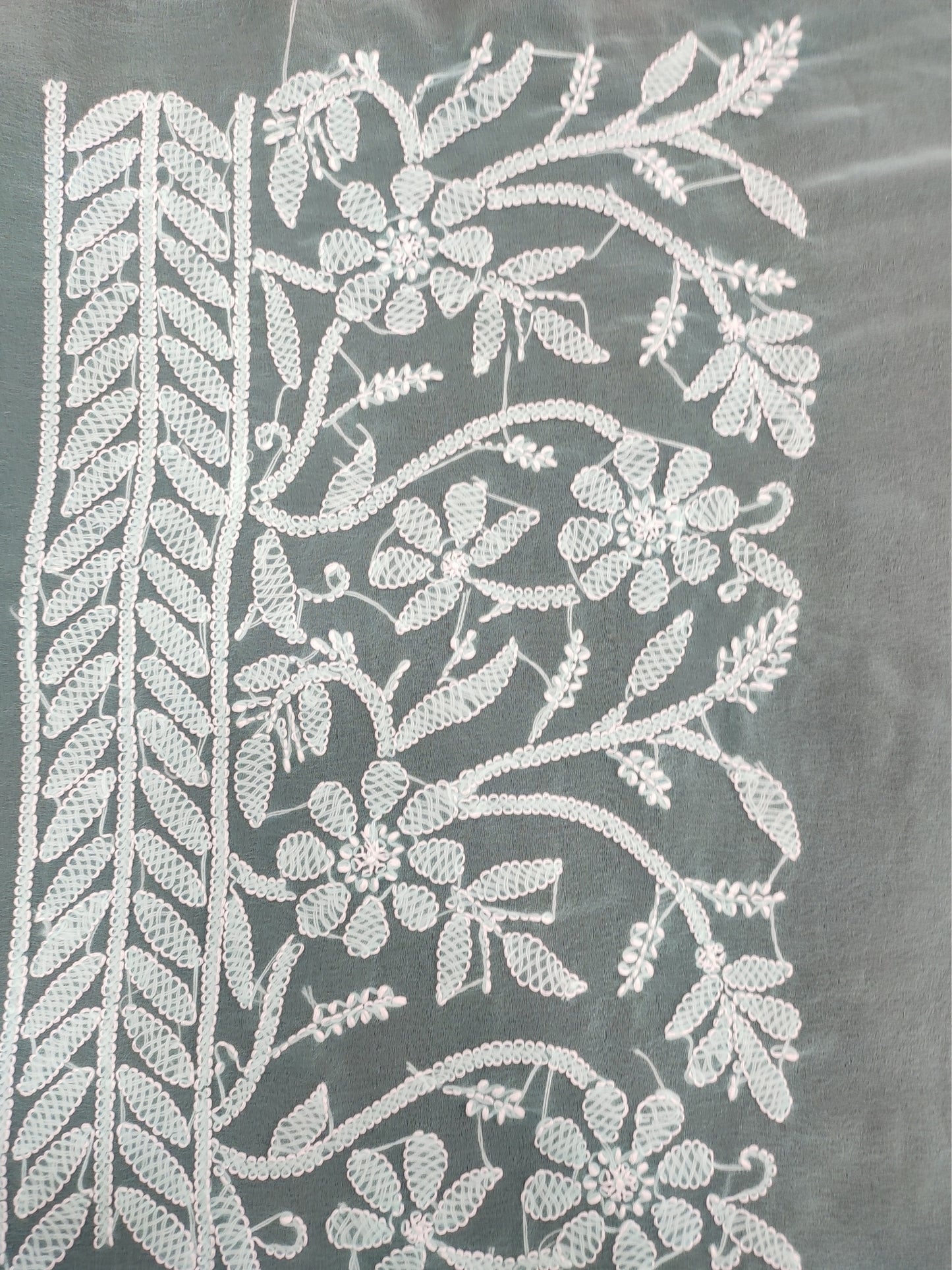 Shyamal Chikan Hand Embroidered Sea Green Georgette Lucknowi Chikankari Shoulder Jaal Saree With Blouse Piece - S26387