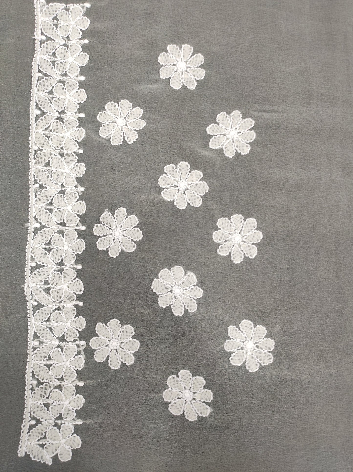 Shyamal Chikan Hand Embroidered Greenish Grey Georgette Lucknowi Chikankari Saree With Blouse Piece - S20252