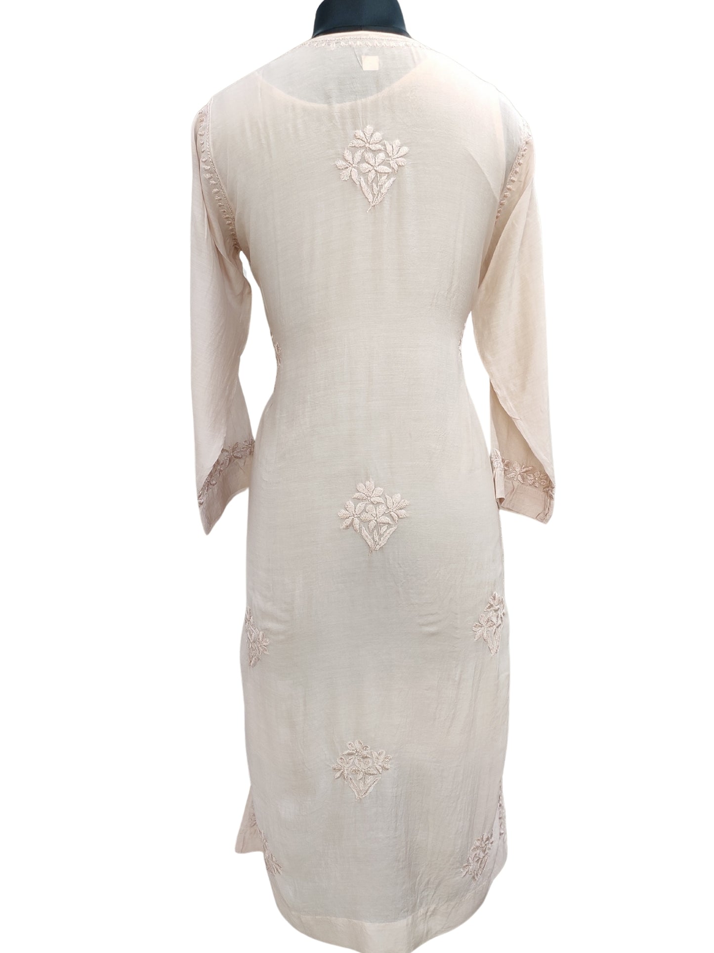Shyamal Chikan Hand Embroidered Beige Muslin Lucknowi Chikankari Kurti - S25730