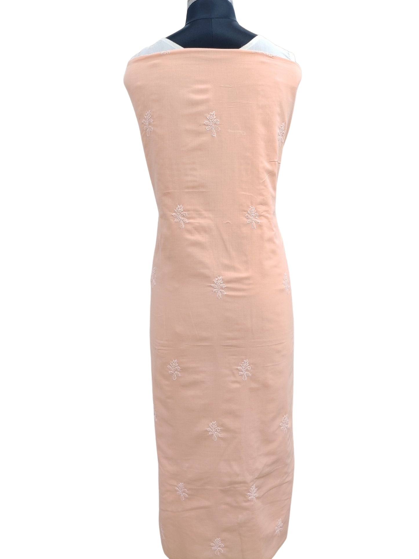Shyamal Chikan Hand Embroidered Peach Cotton Lucknowi Chikankari Unstitched Suit Piece - S19462