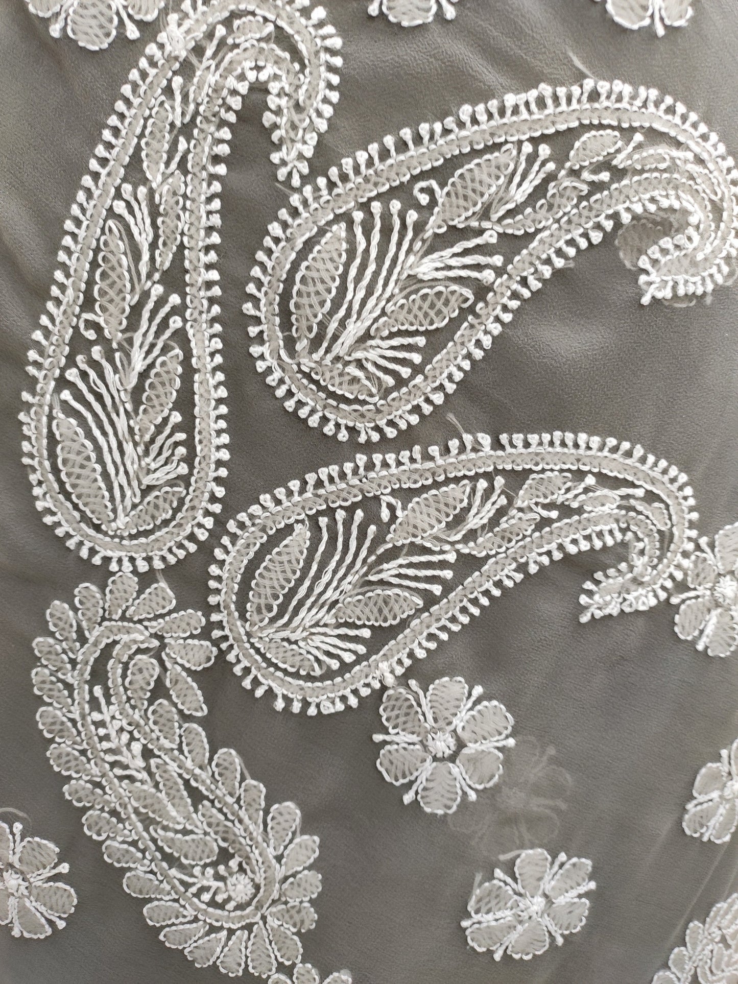 Shyamal Chikan Hand Embroidered Grey Georgette Lucknowi Chikankari Saree With Blouse Piece - S25270