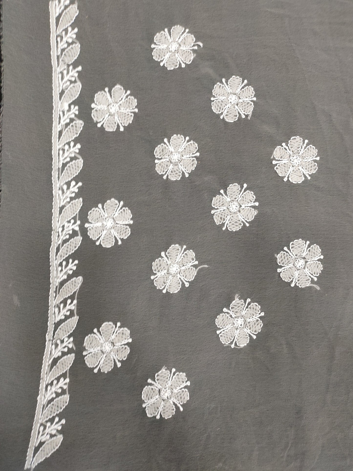 Shyamal Chikan Hand Embroidered Grey Georgette Lucknowi Chikankari Saree With Blouse Piece - S25270