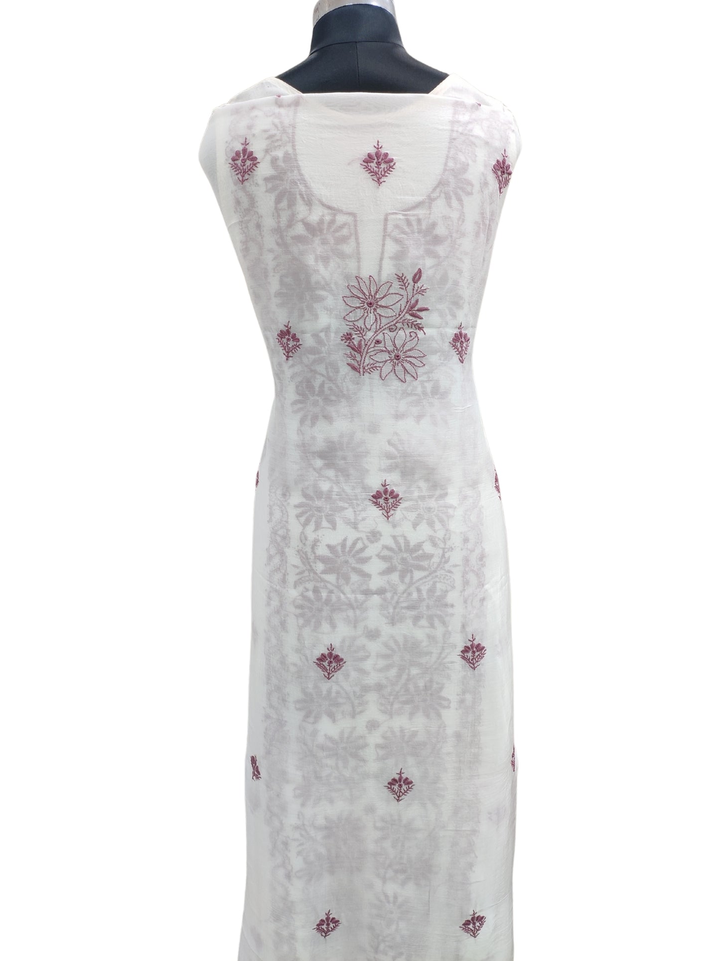 Shyamal Chikan Hand Embroidered White American Cotton Lucknowi Chikankari Unstitched Suit Piece (Kurta Dupatta Set) - S26199