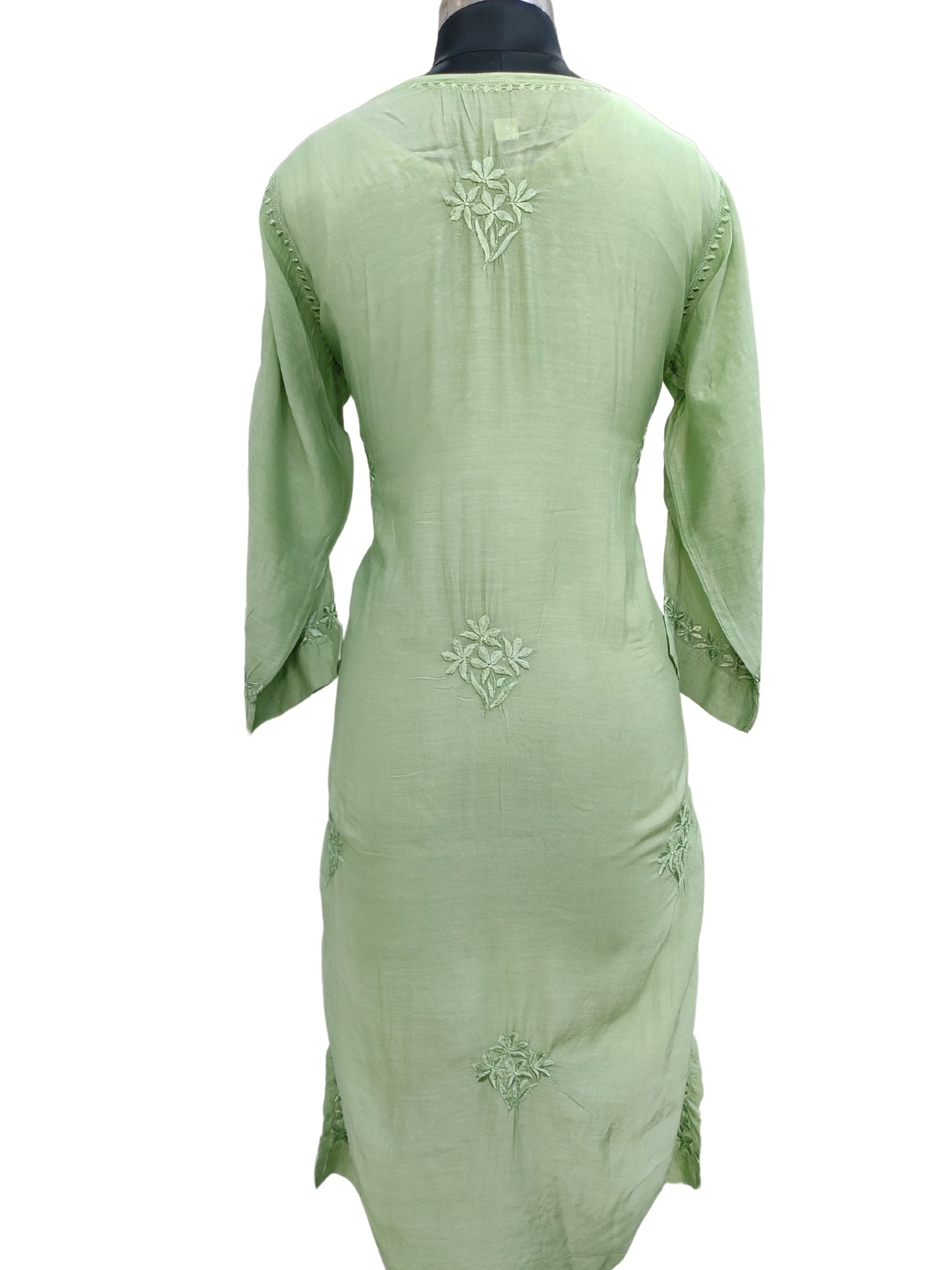 Shyamal Chikan Hand Embroidered Green Muslin Lucknowi Chikankari Kurti - S25940