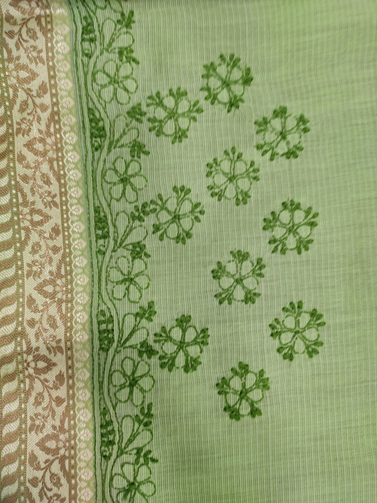 Shyamal Chikan Hand Embroidered Green Banarasi Cotton Lucknowi Chikankari Saree With Blouse Piece- S25702