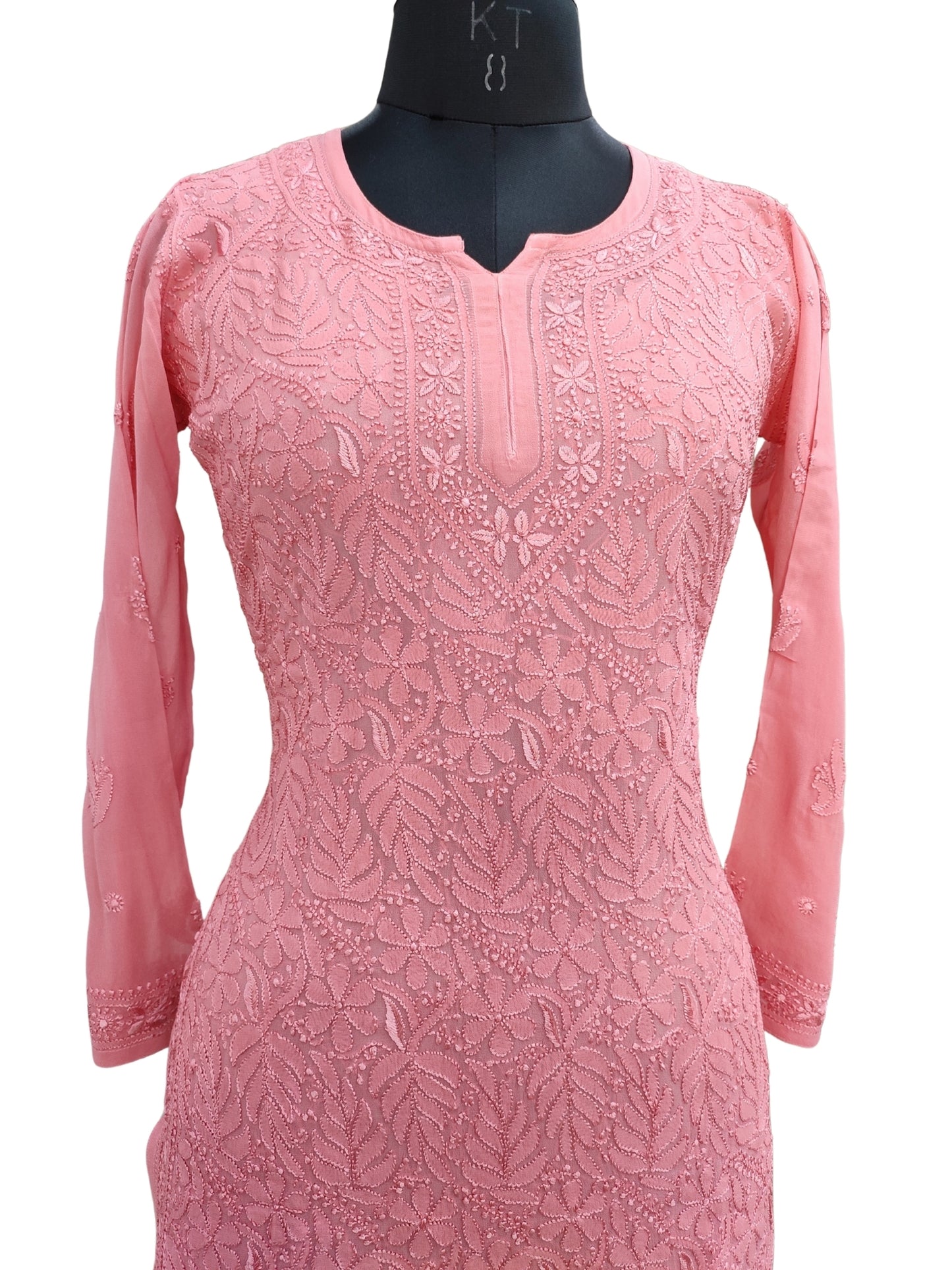 Shyamal Chikan Hand Embroidered Peach Viscose Georgette Lucknowi Chikankari Short Top - S25757