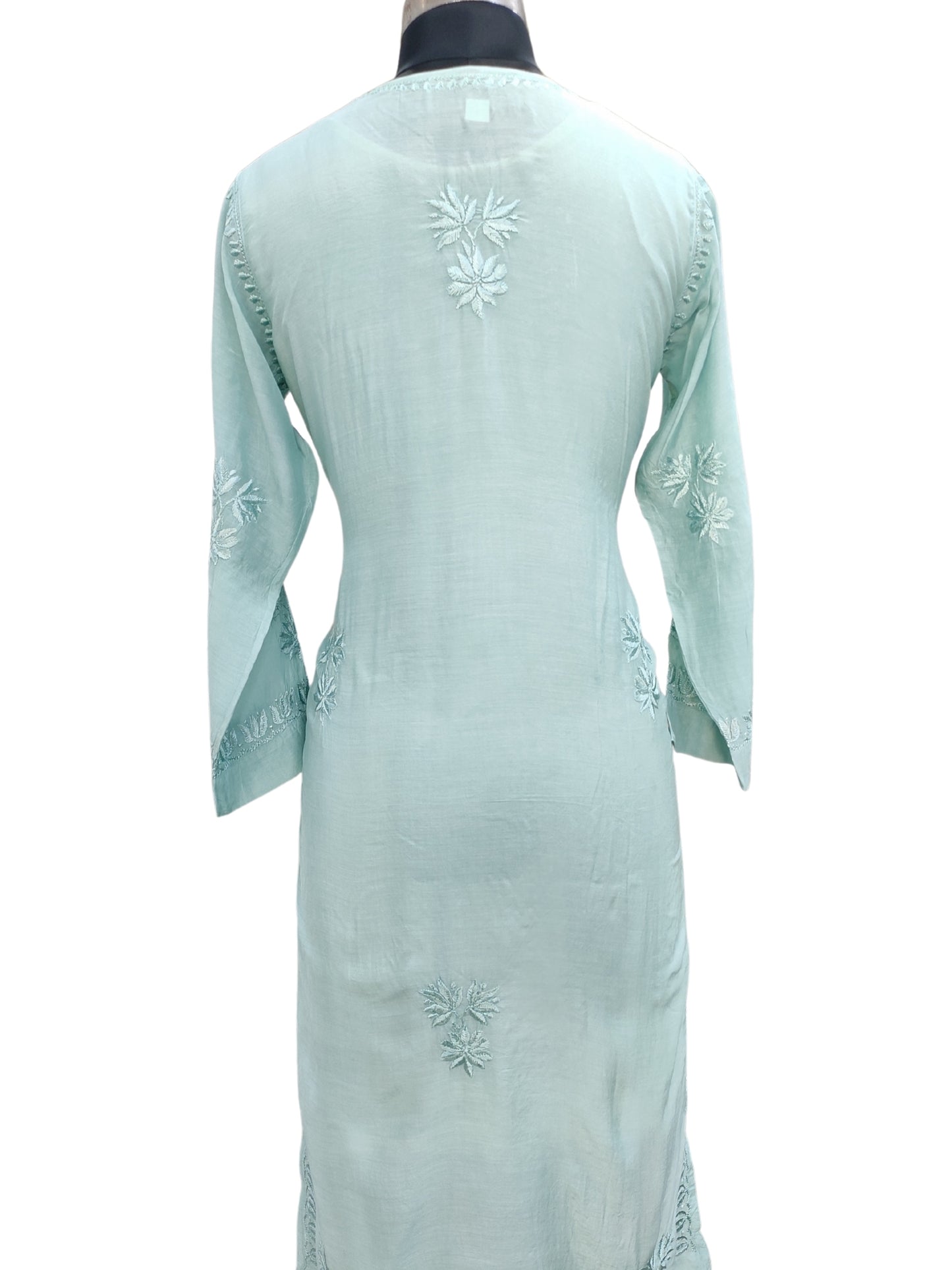Shyamal Chikan Hand Embroidered Sea Green Muslin Lucknowi Chikankari Kurti - S25936