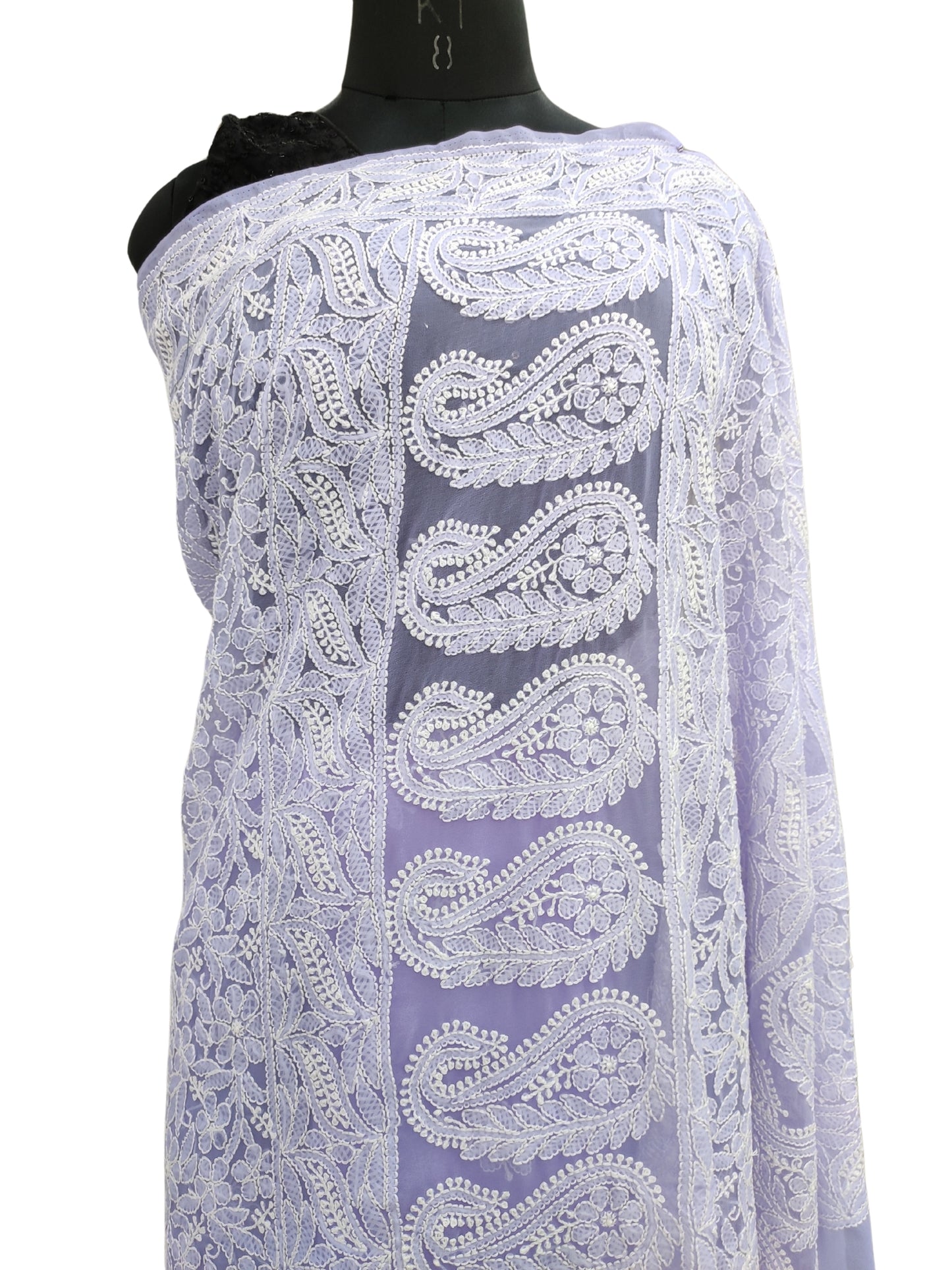 Shyamal Chikan Hand Embroidered Lavender Georgette Lucknowi Chikankari Skirt Saree With Blouse Piece - S26485