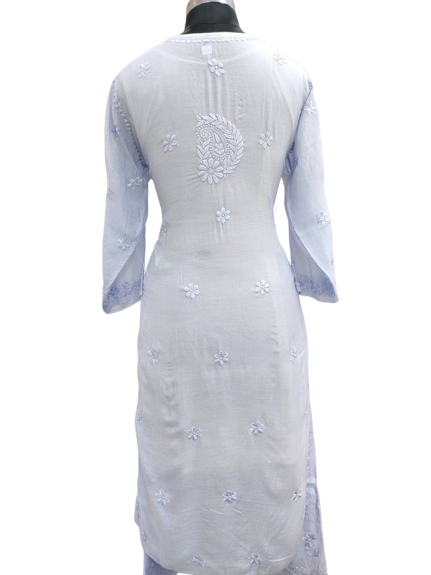 Shyamal Chikan Hand Embroidered Purple Muslin Lucknowi Chikankari Kurta and Bottom Set - S26239
