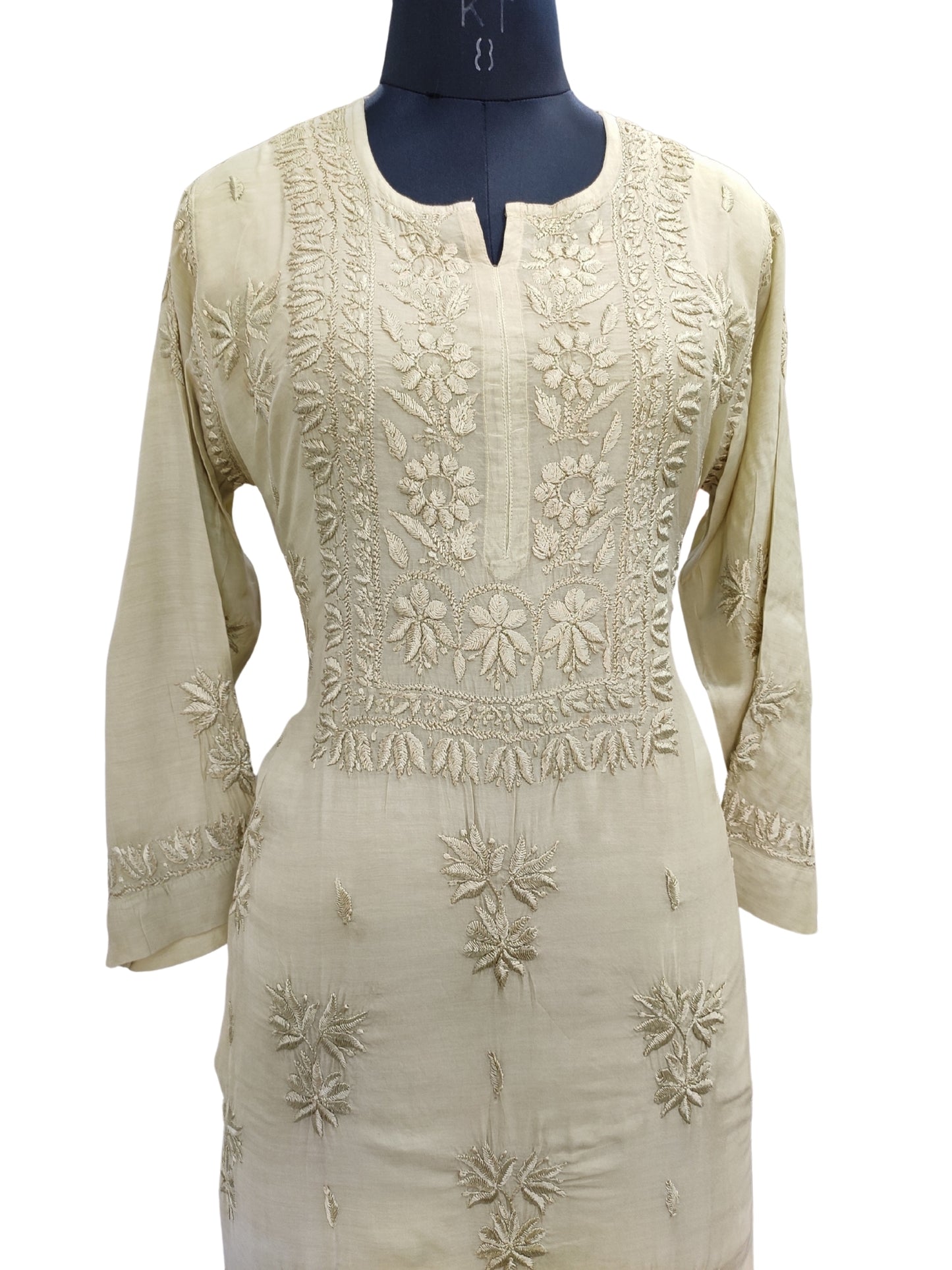Shyamal Chikan Hand Embroidered Green Muslin Lucknowi Chikankari Kurti - S25937