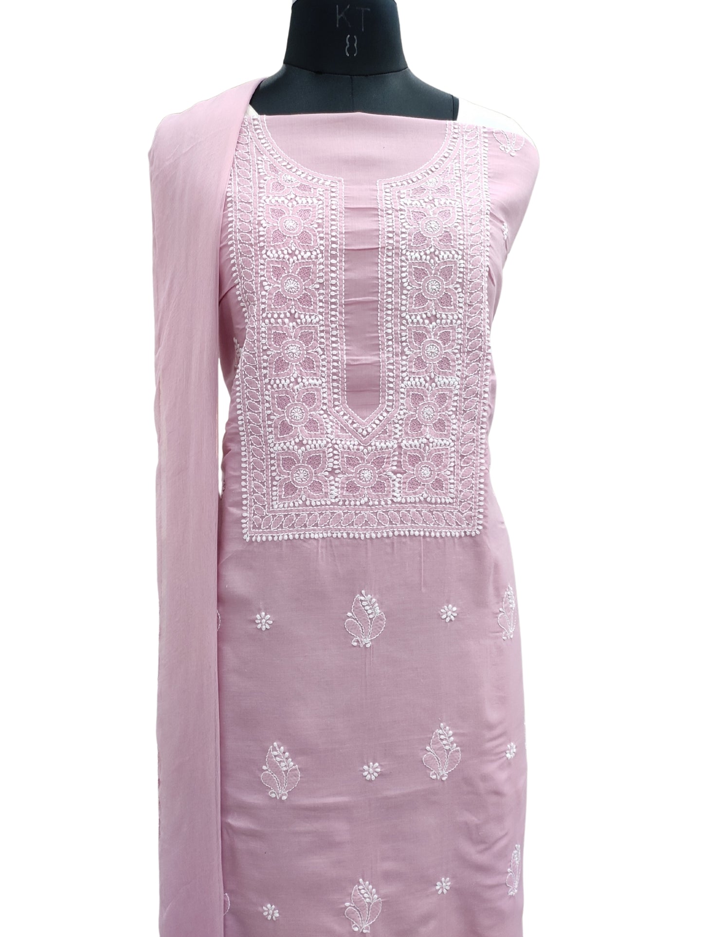 Shyamal Chikan Hand Embroidered Plum Cotton Lucknowi Chikankari Unstitched Suit Piece - S26693
