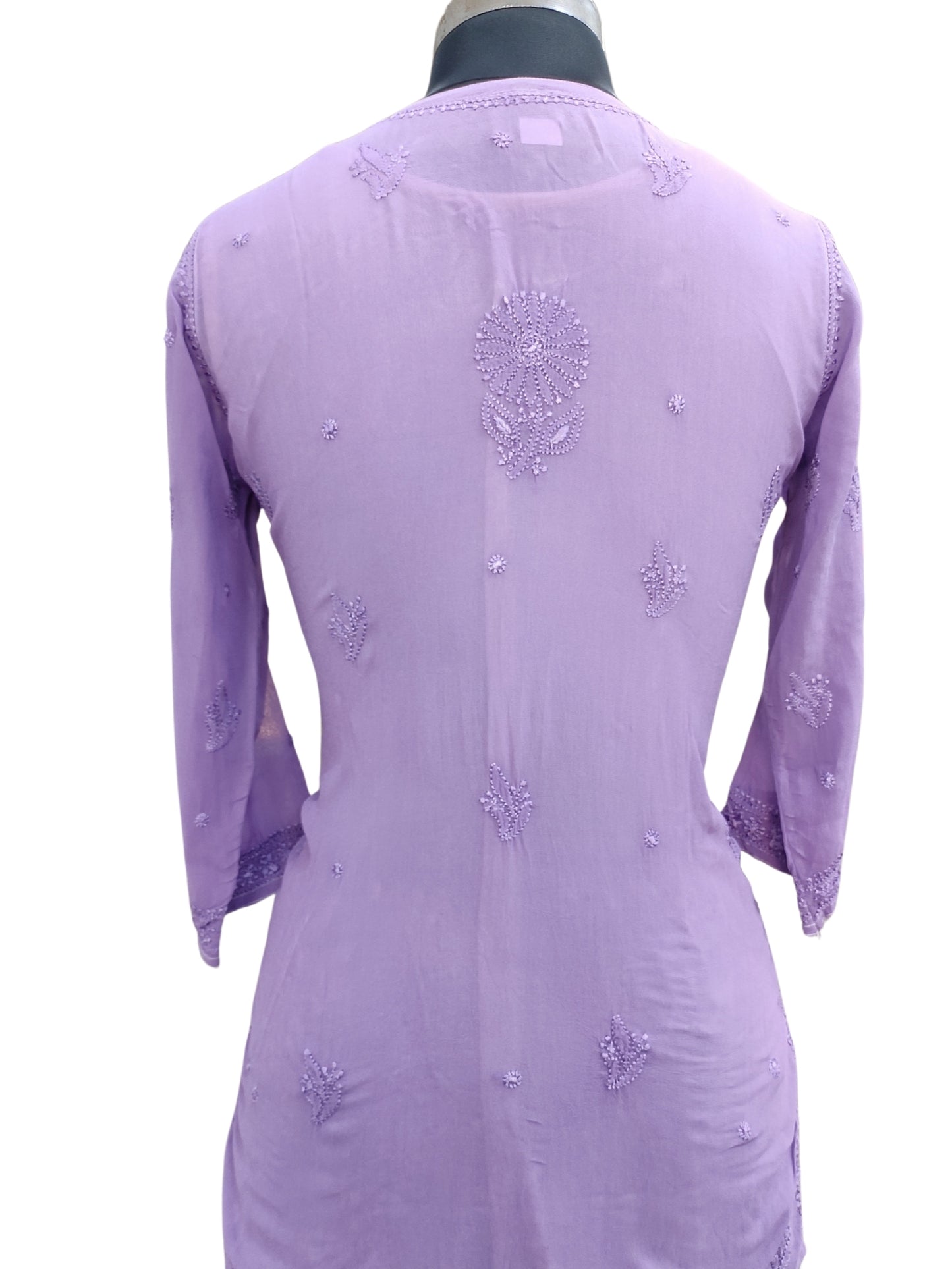 Shyamal Chikan Hand Embroidered Purple Viscose Georgette Lucknowi Chikankari Short Top - S25754
