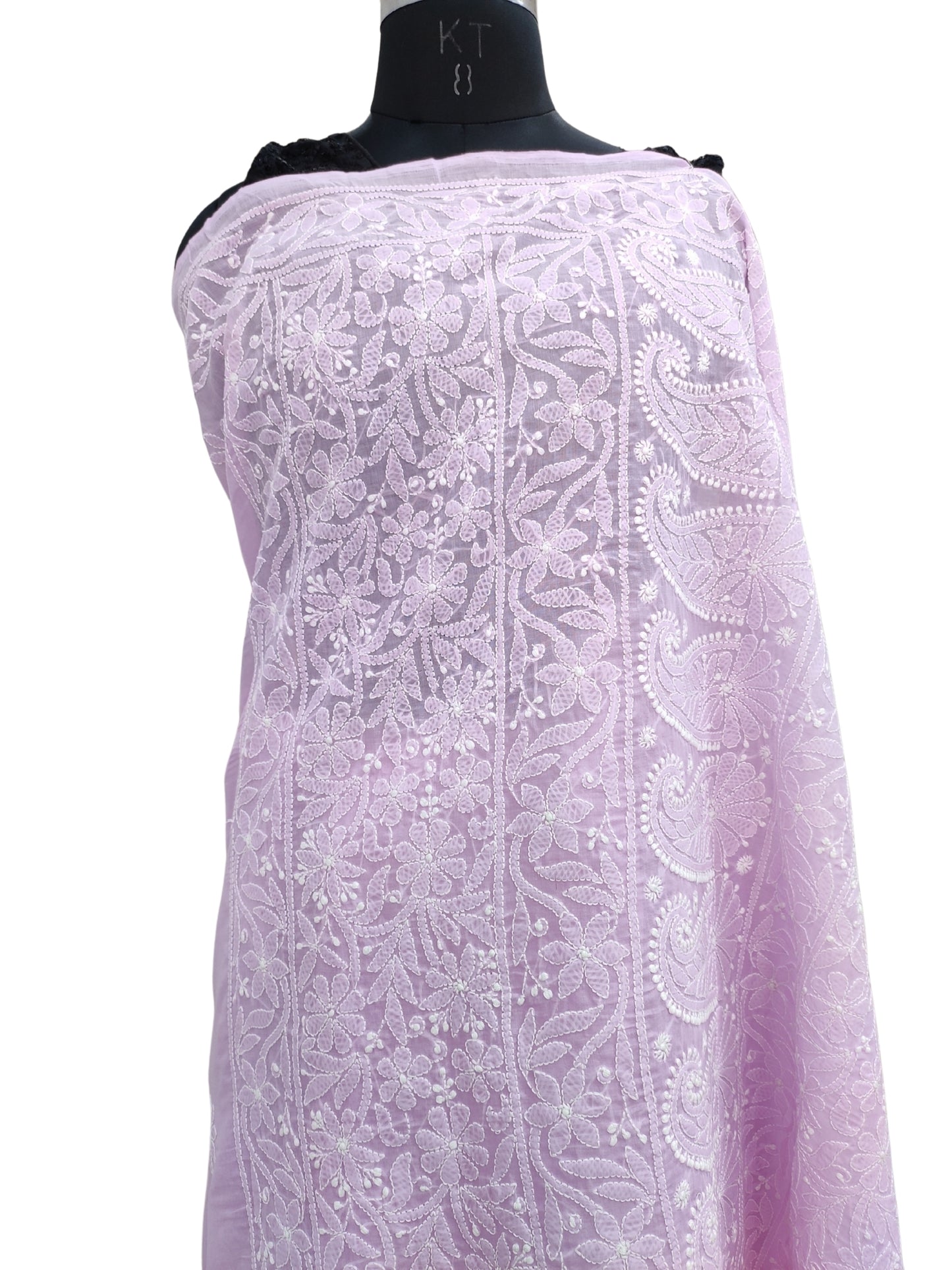Shyamal Chikan Hand Embroidered Lavender Cotton Lucknowi Chikankari Heavy Palla Saree With Blouse Piece- S25571