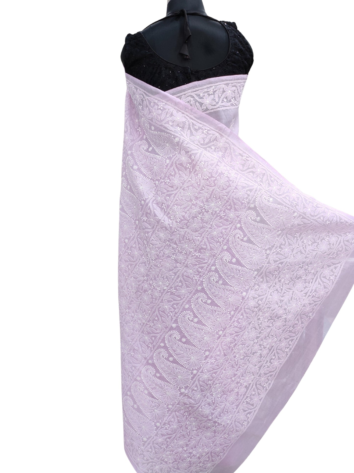 Shyamal Chikan Hand Embroidered Lavender Cotton Lucknowi Chikankari Heavy Palla Saree With Blouse Piece- S25571