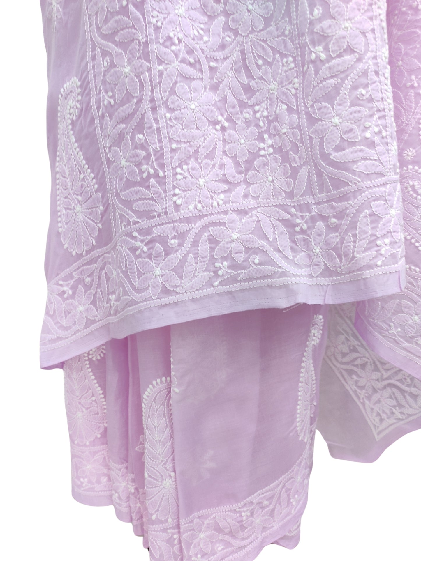 Shyamal Chikan Hand Embroidered Lavender Cotton Lucknowi Chikankari Heavy Palla Saree With Blouse Piece- S25571