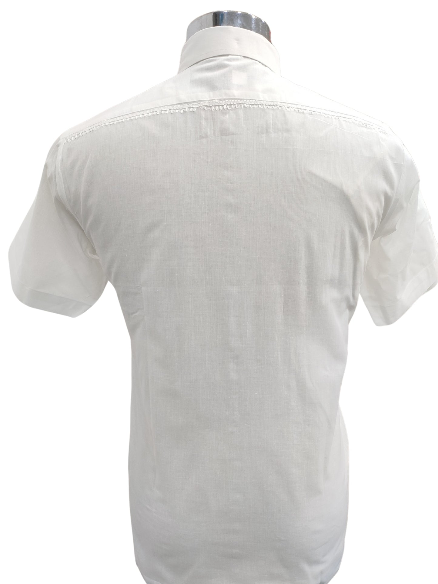 Shyamal Chikan Hand Embroidered White Cotton Lucknowi Chikankari Men's Shirt With Daraz Work – S26843