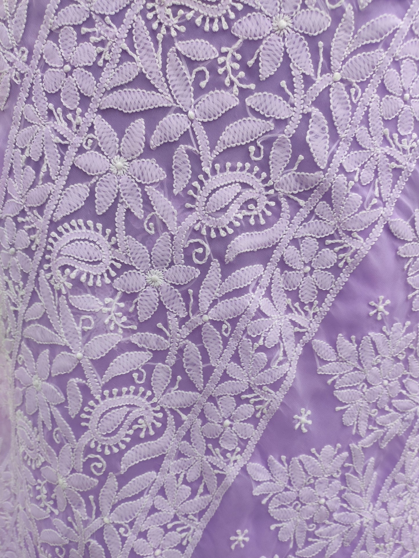 Shyamal Chikan Hand Embroidered Lavender Georgette Lucknowi Chikankari Skirt Saree With Blouse Piece - S26484