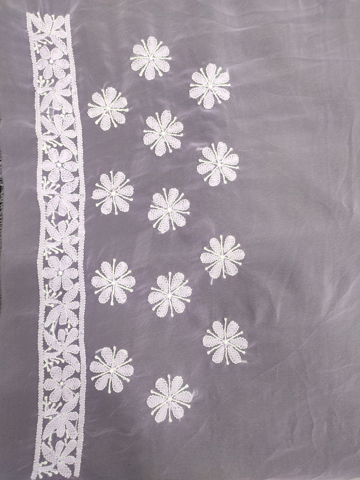Shyamal Chikan Hand Embroidered Lavender Georgette Lucknowi Chikankari Skirt Saree With Blouse Piece - S26484