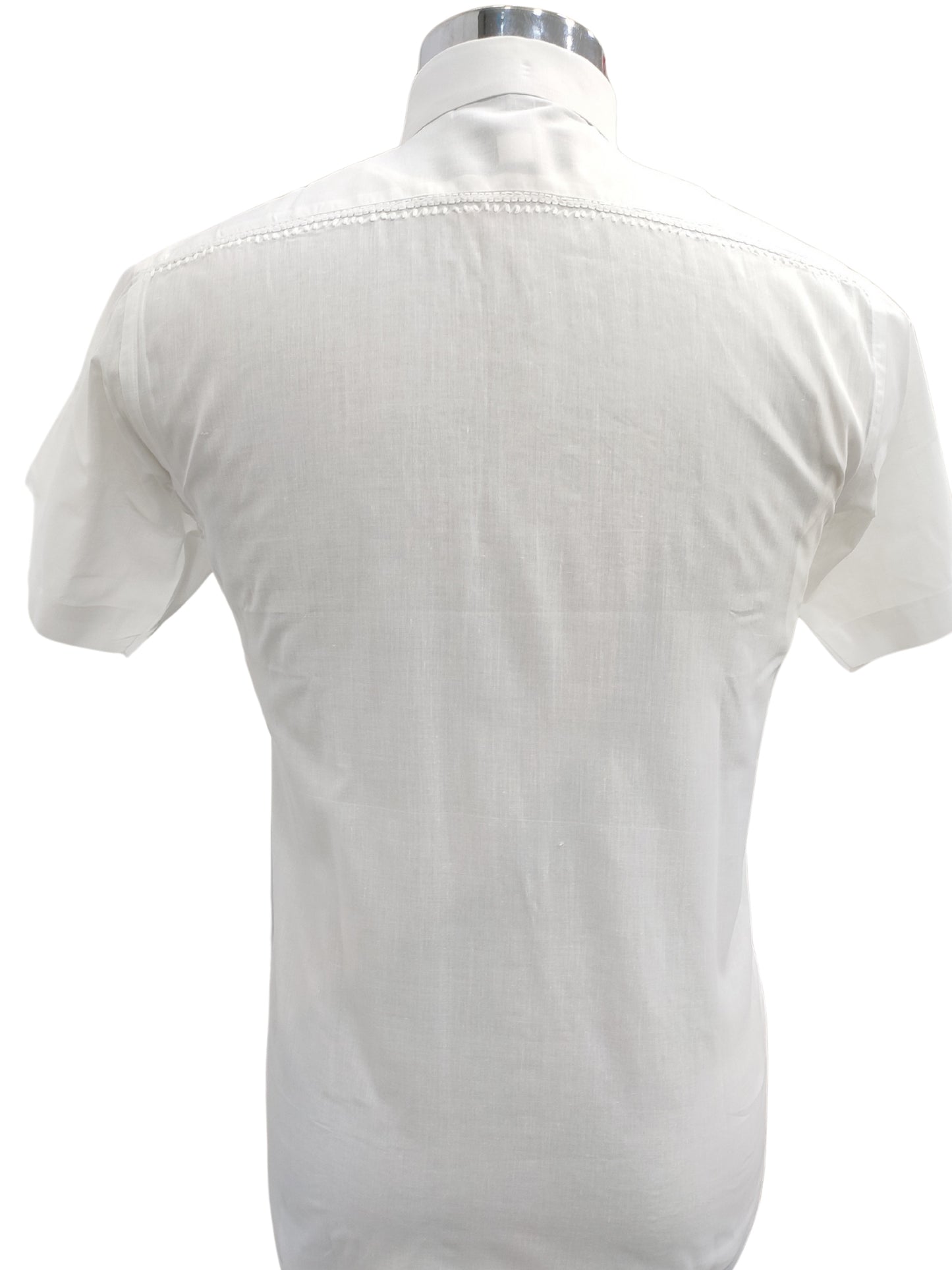Shyamal Chikan Hand Embroidered White Cotton Lucknowi Chikankari Men's Shirt With Daraz Work – S26831