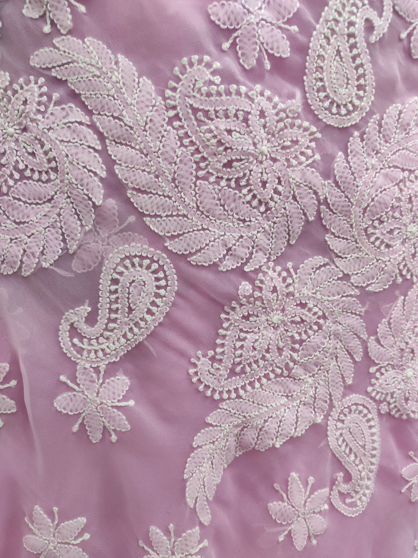 Shyamal Chikan Hand Embroidered Pink Georgette Lucknowi Chikankari Skirt Saree With Blouse Piece - S26477